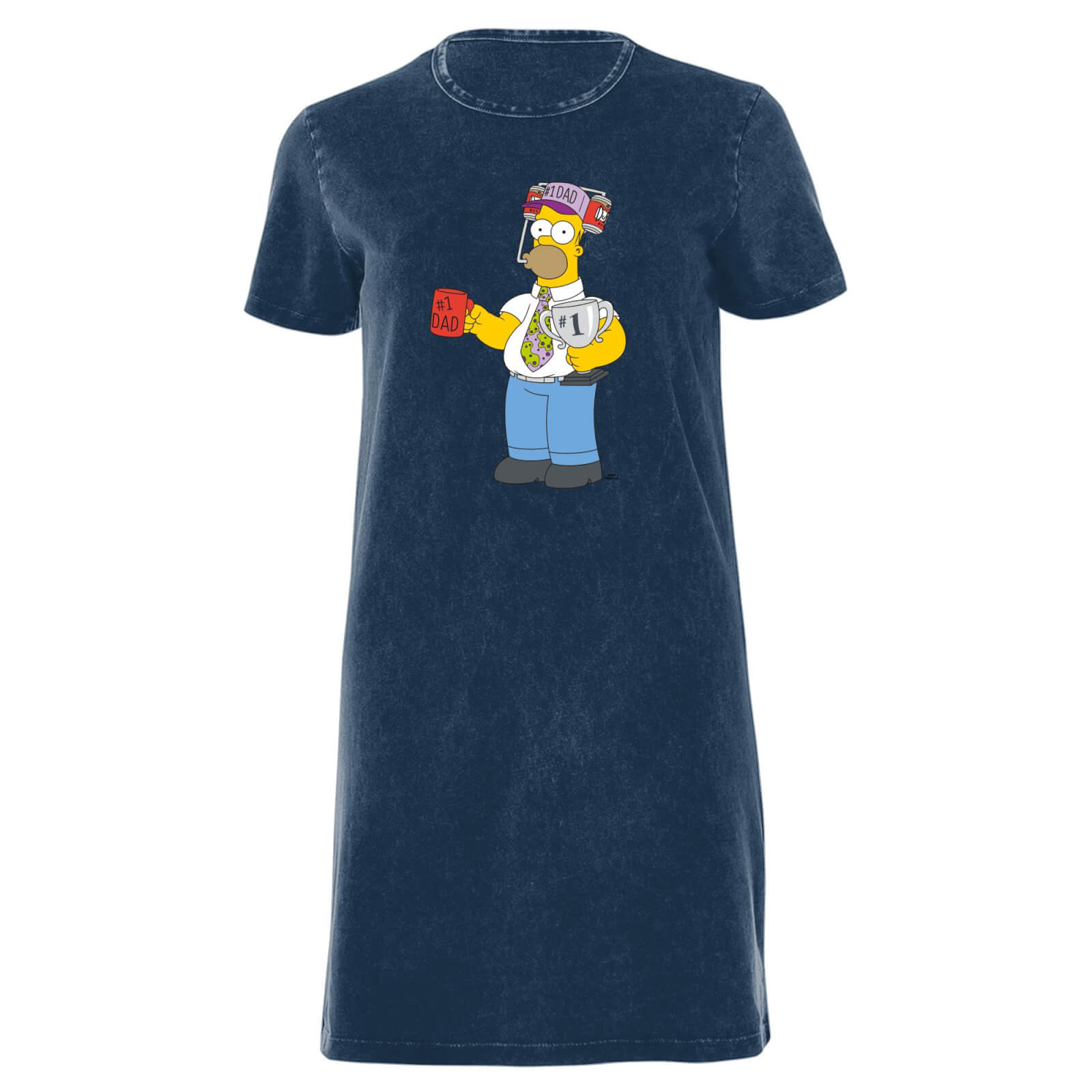 The Simpsons Homer Number 1 Dad Women's T-Shirt Dress - Navy Acid Wash - XXL - Navy Acid Wash