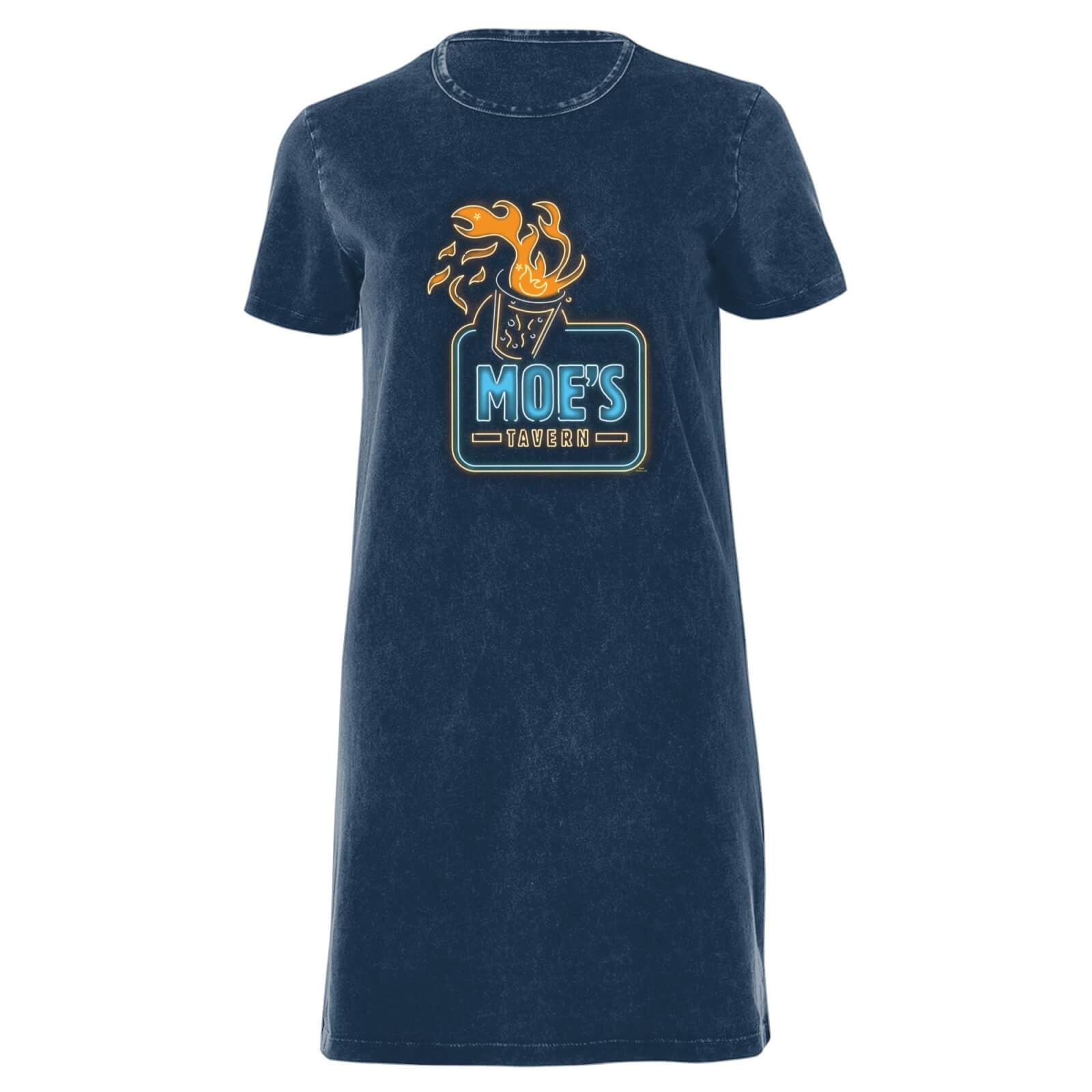 The Simpsons Moe's Tavern Neon Sign Women's T-Shirt Dress - Navy Acid Wash - XXL - Navy Acid Wash
