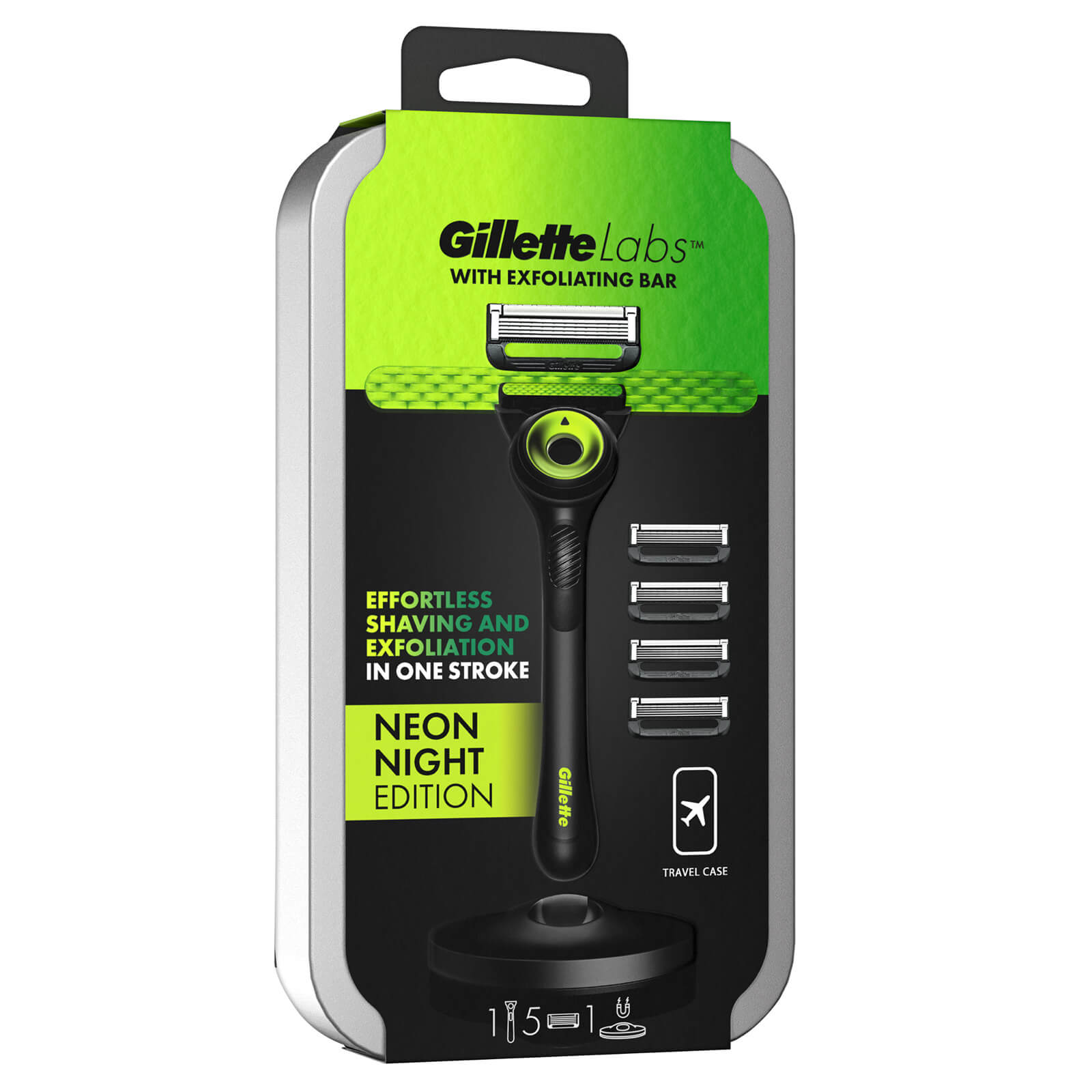 Gillette Labs Razor  Travel Case and 4 Blade Refills - Neon Night Green