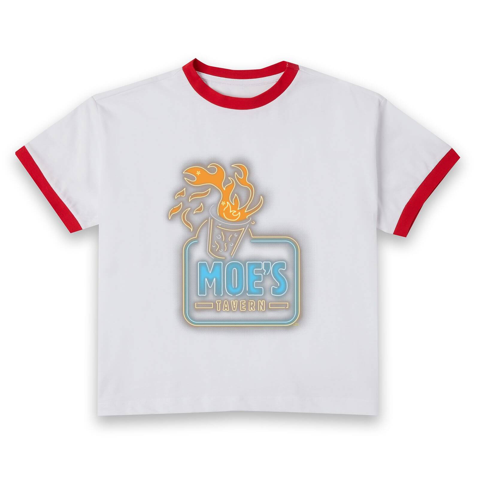 The Simpsons Moe's Tavern Neon Sign Women's Cropped Ringer T-Shirt - White Red - M - White Red