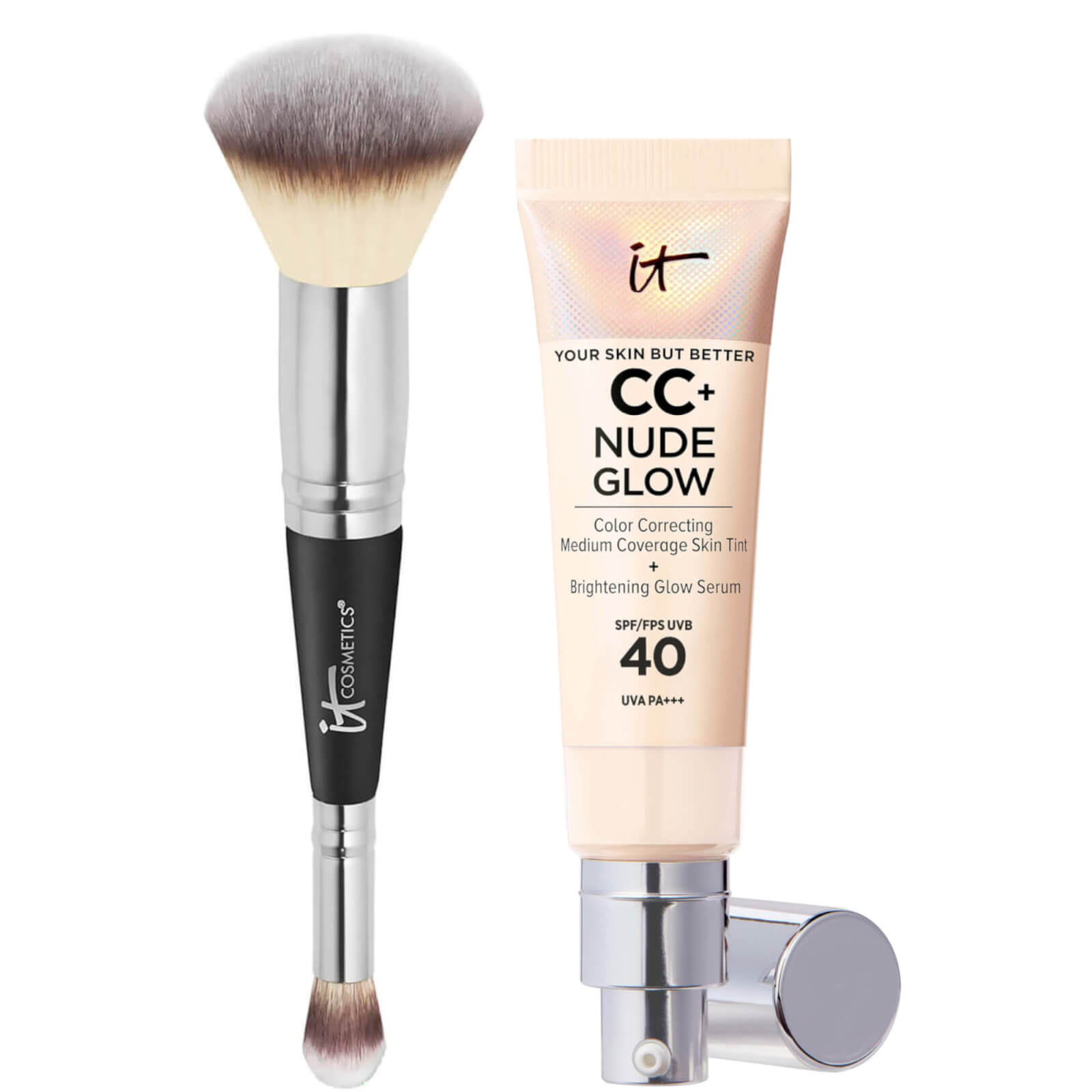 IT Cosmetics CC+ Nude Glow and #7 Foundation Brush 32ml (Various Shades) - Light