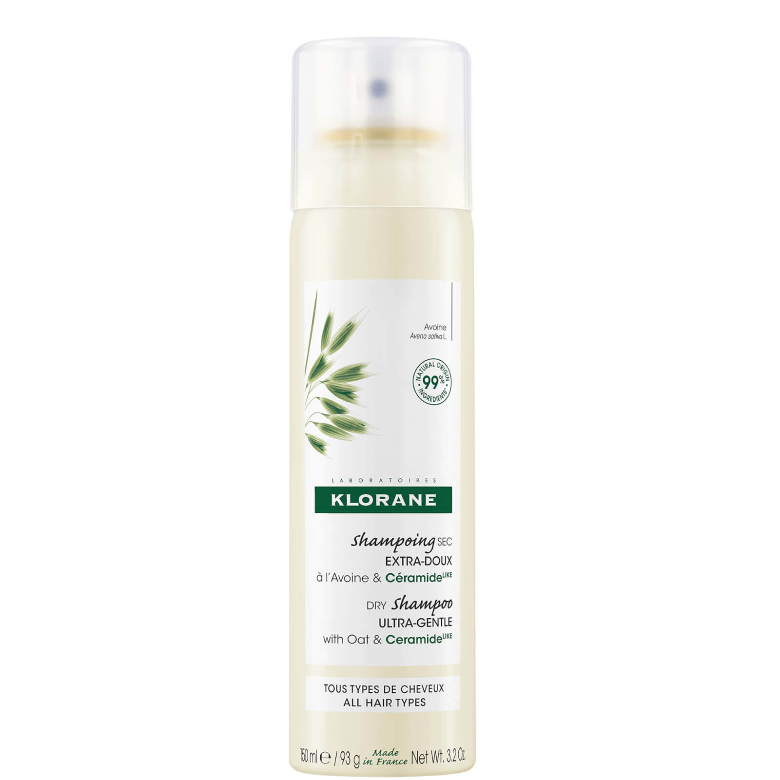 Klorane Extra-gentle Dry Shampoo For All Hair Types With Oat And Ceramide 150ml In White