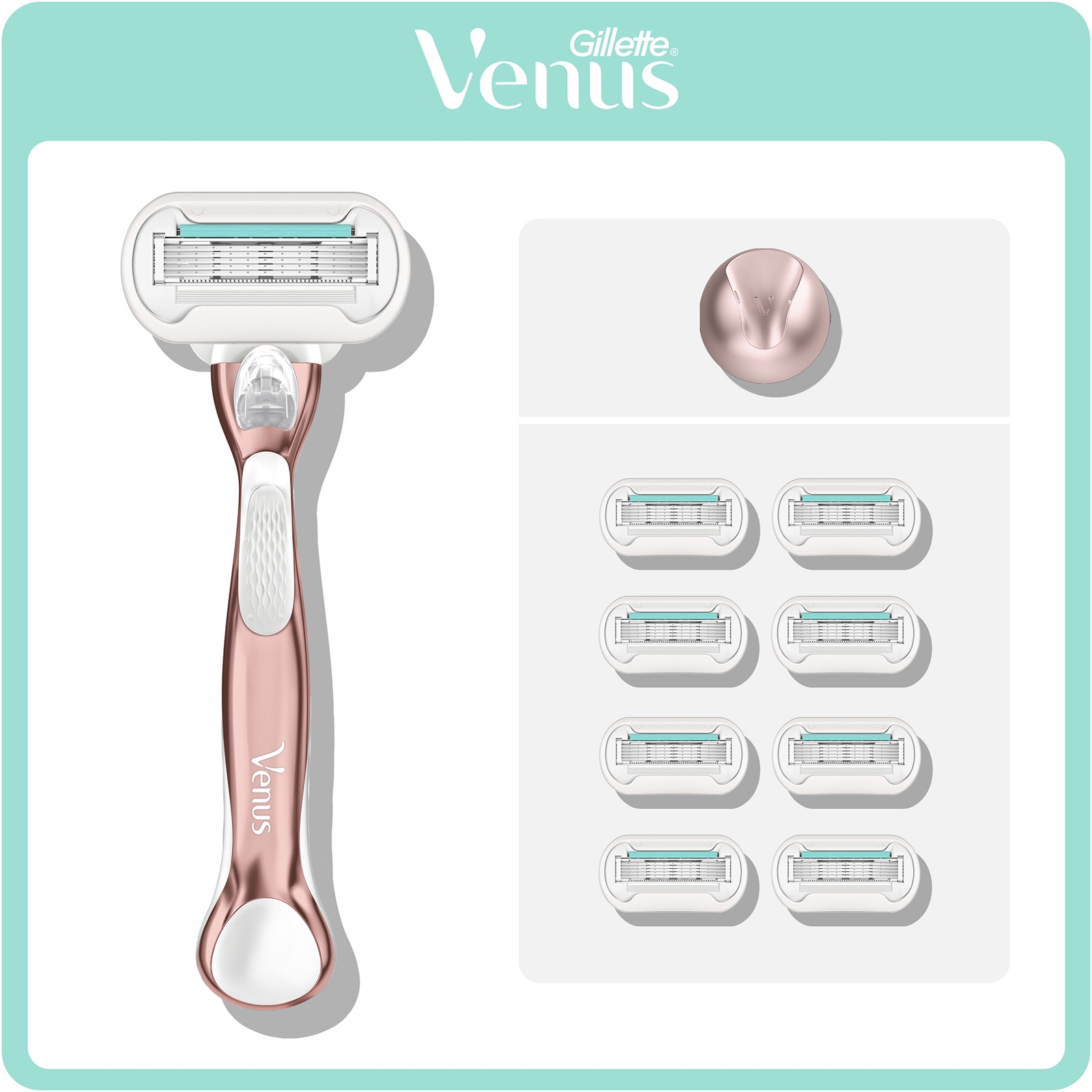 Venus Pro Smooth Sensitive Rose Gold Razor 8 Razor Blades & Shower Hanger