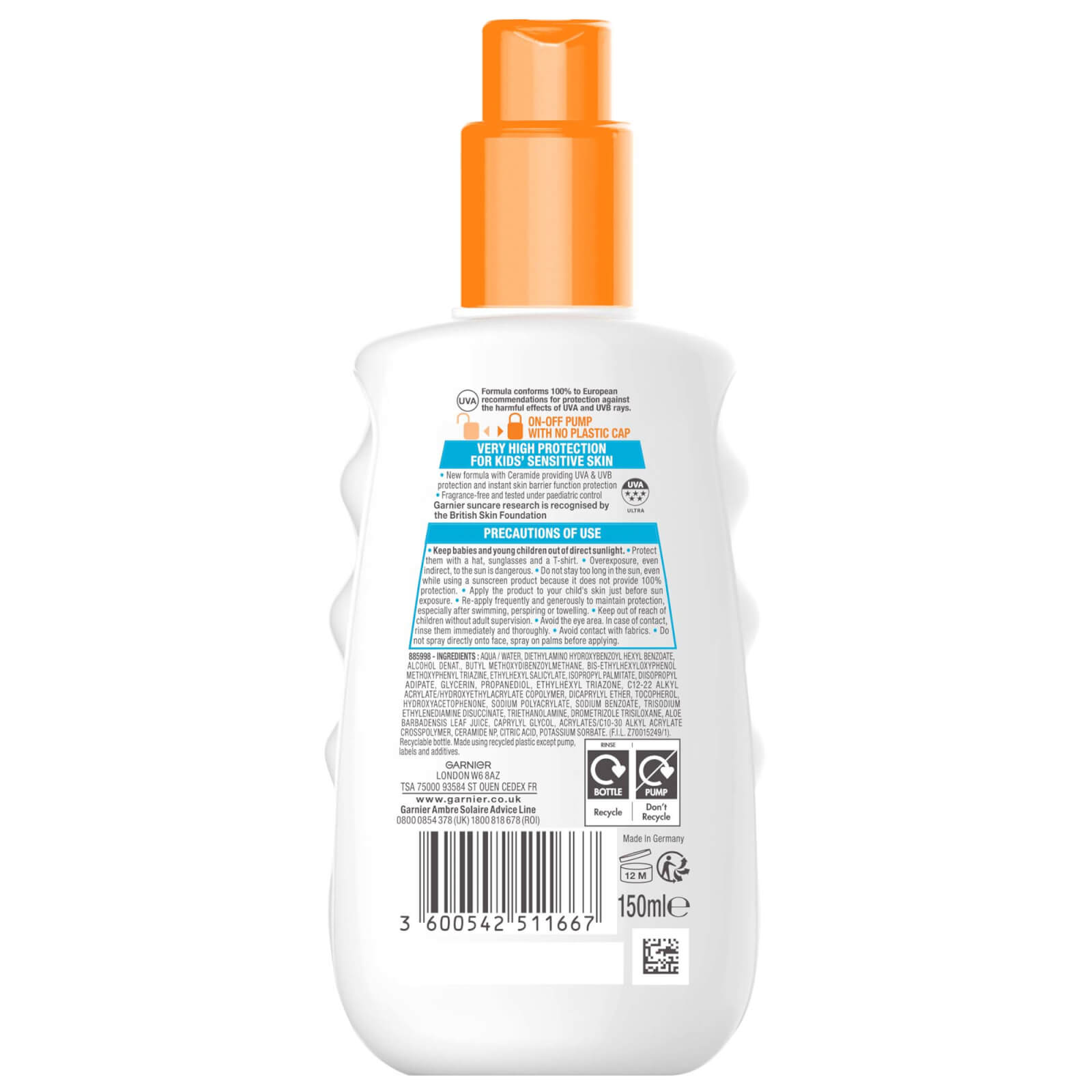 Thumbnail - Garnier Ambre Solaire Kids' SPF 50+ Sensitive Advanced Sun Spray 150ml