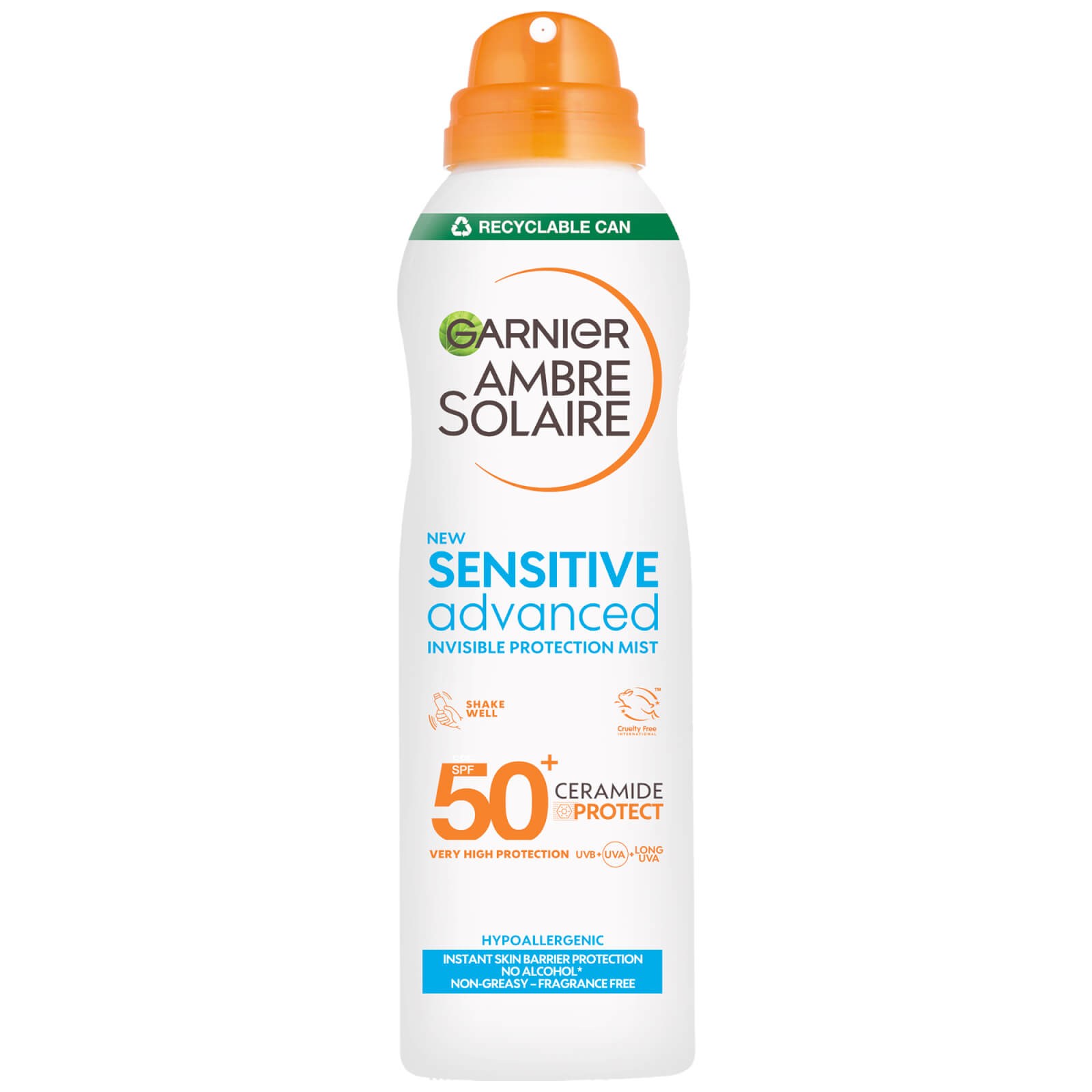 Garnier Ambre Solaire Spf 50+ Sensitive Advanced Dry Mist Sun Spray 150ml In White
