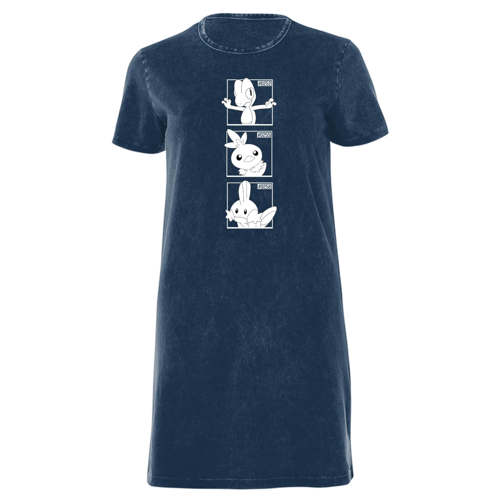 Pokemon Generation 3 Monochrome Starters Women's T-Shirt Dress - Navy Acid Wash - XXL