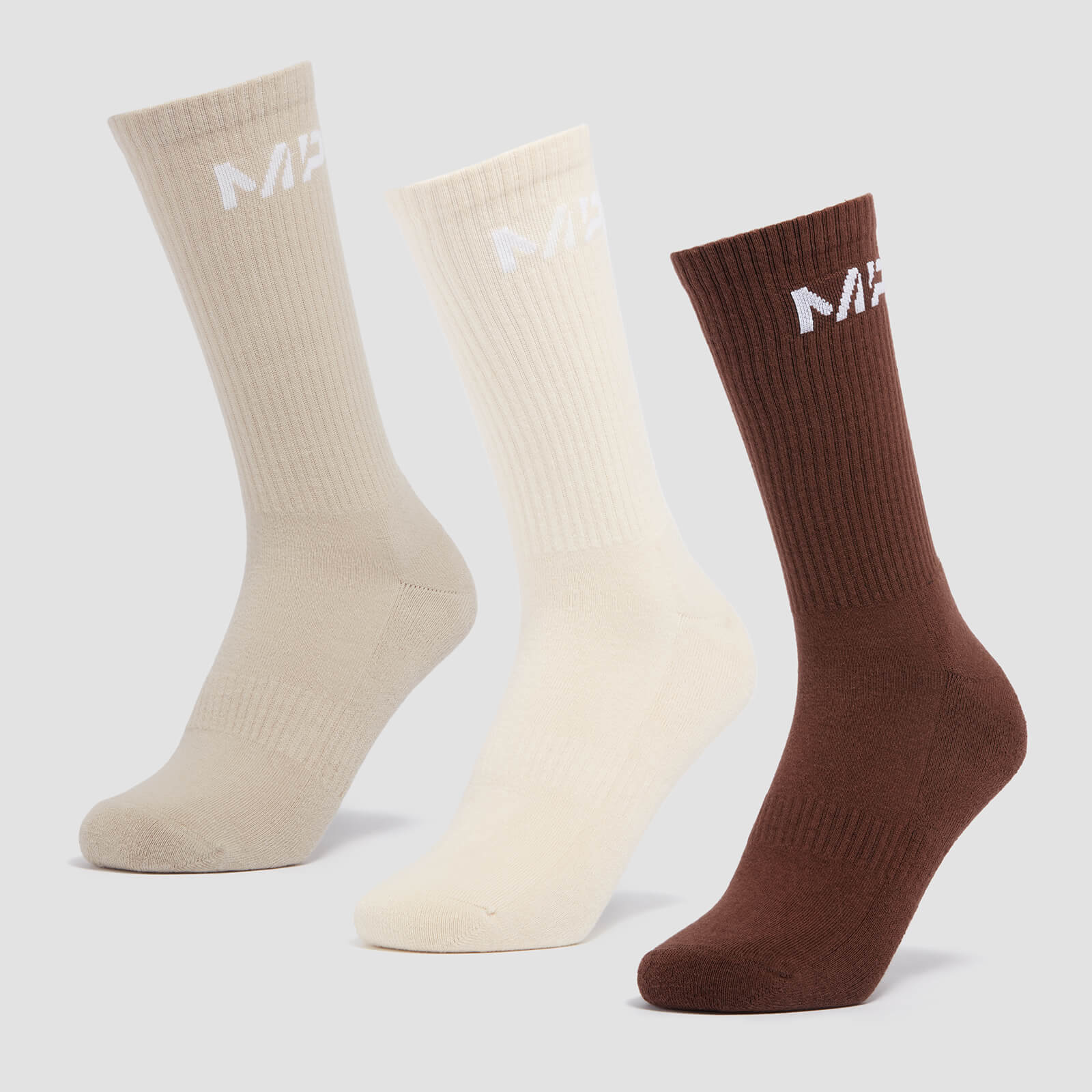 男女通用中筒袜（ 3双） - 深棕色 / 浅灰褐色 / 乳白色 - UK 12-14 product