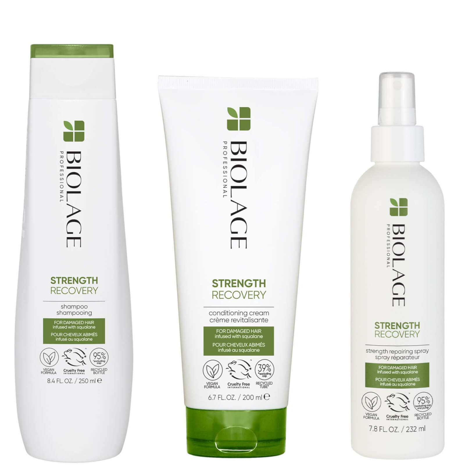 Biolage Professional Strength Recovery Vegan Cleansing Shampoo, Conditioner and Leave-in Spray Routi