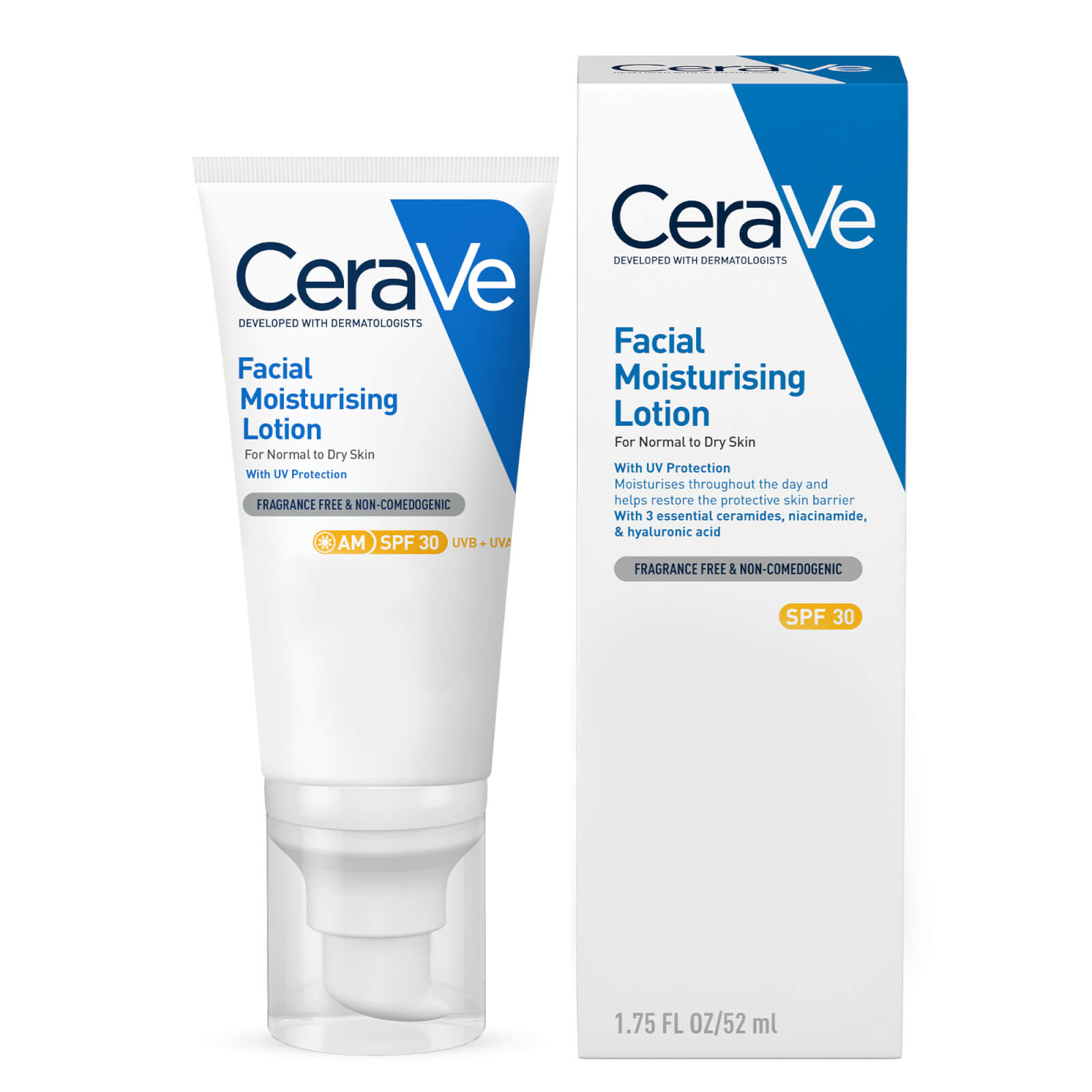 Image of CeraVe AM Facial Moisturising Lotion SPF30 with Ceramides for Normal to Dry Skin 52ml