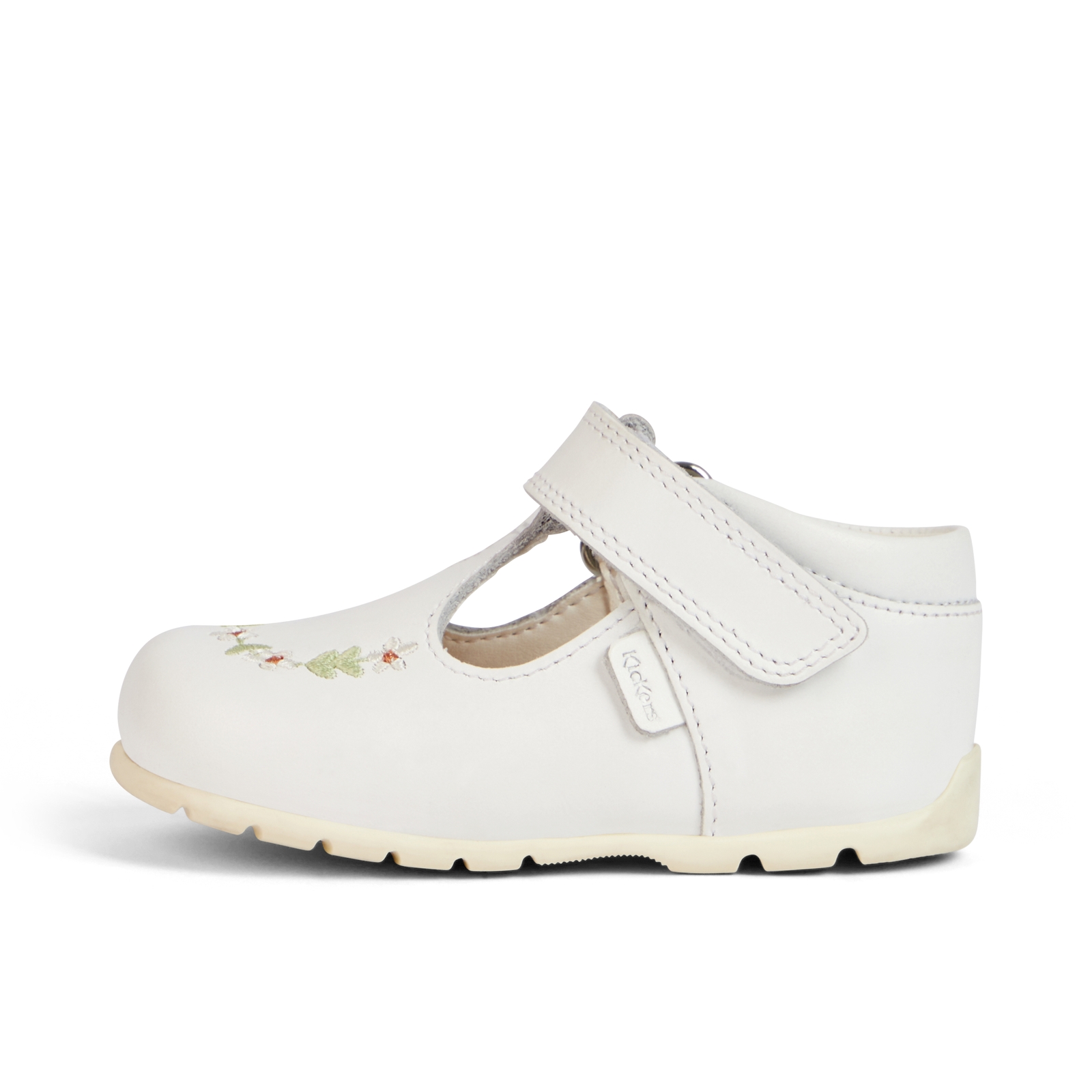 Babies Kick T-Bar Baby Flower Shoes Leather White