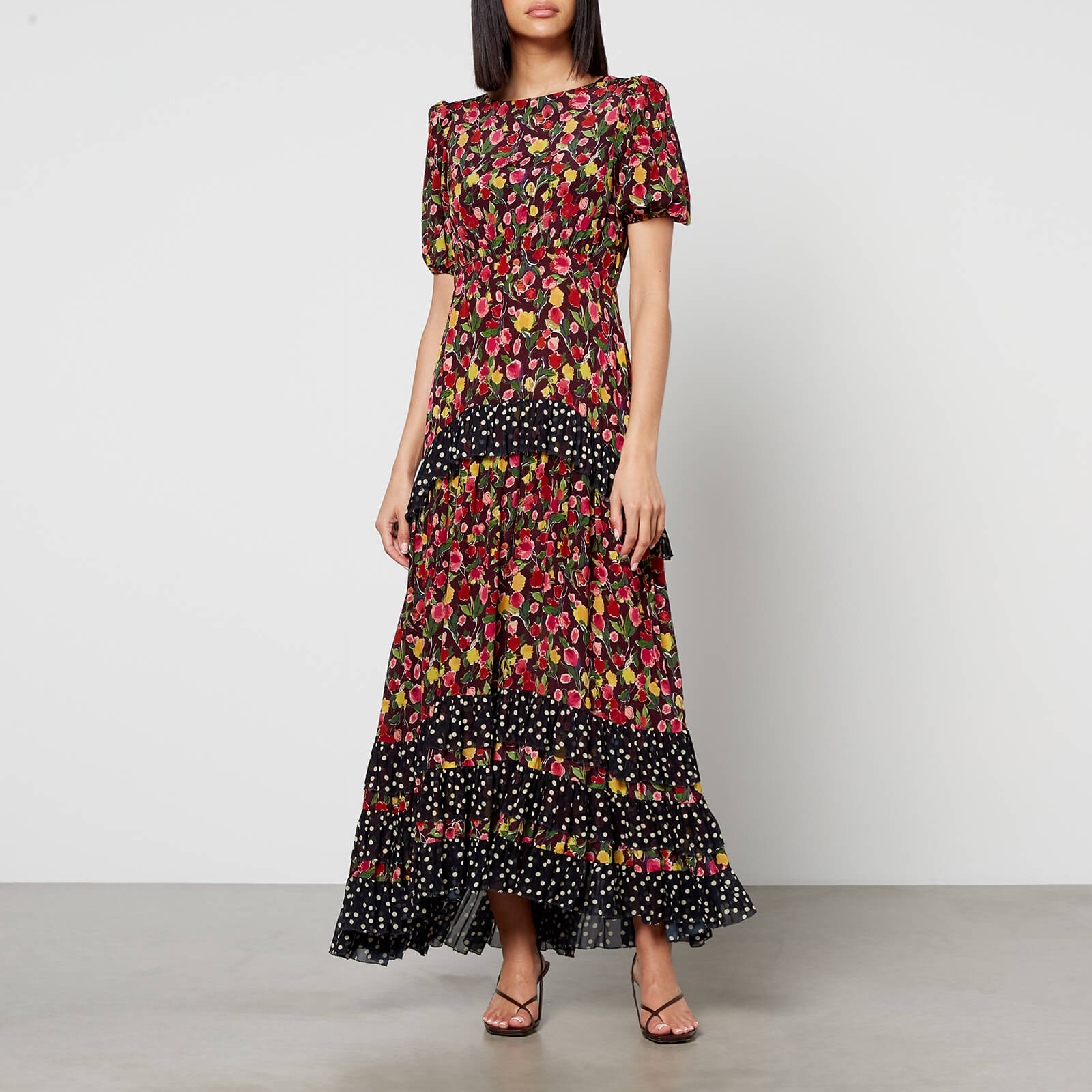 Rixo Shireen Floral-Print Silk-Chiffon Midi Dress - UK 14