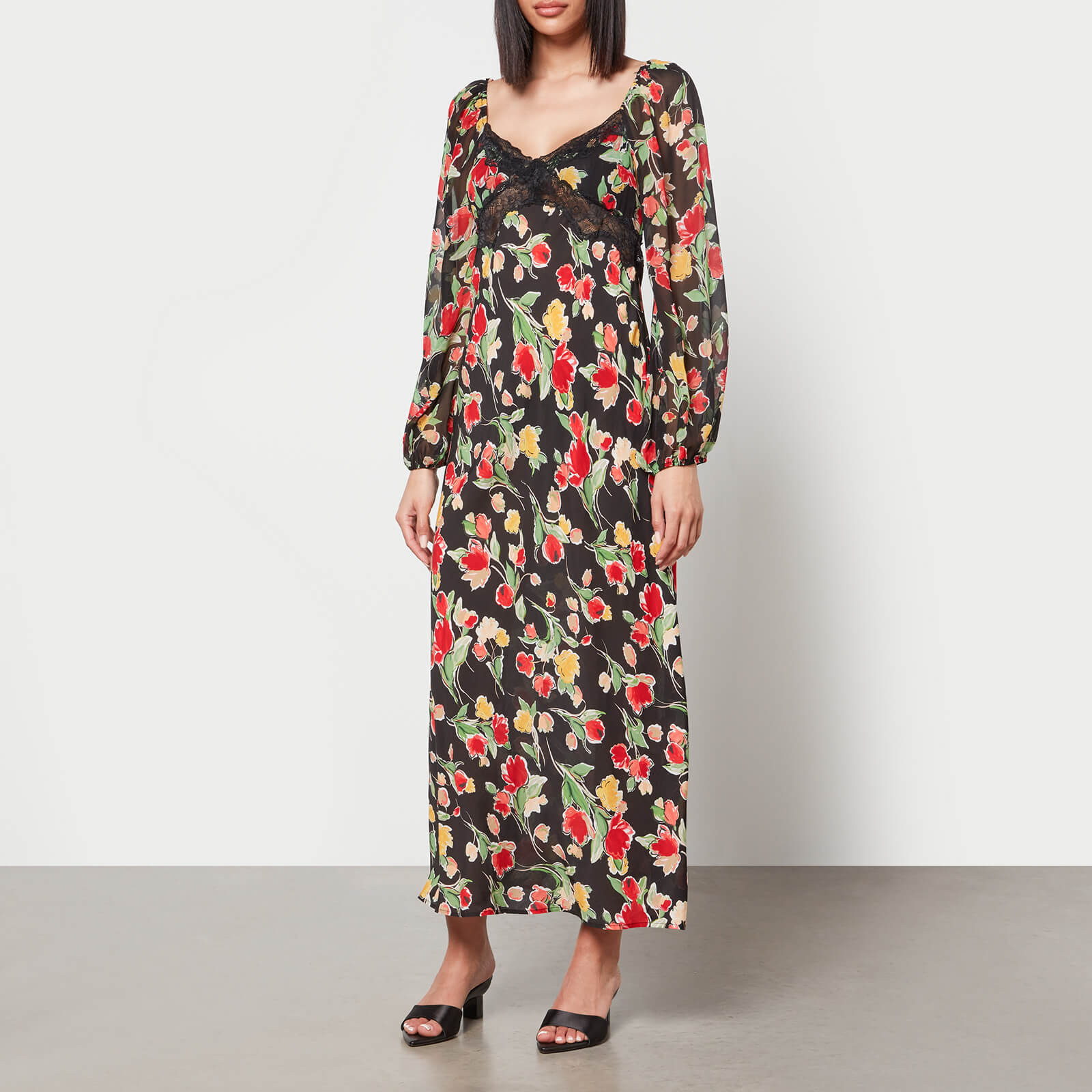 Rixo Thaleena Floral-Print Woven Midi Dress - UK 12