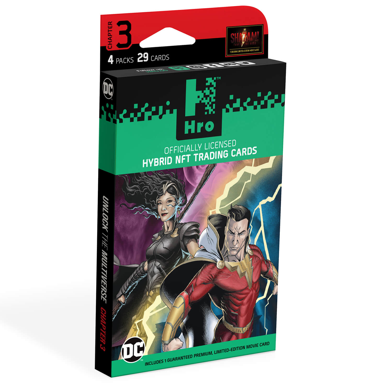 DC Unlock The Multiverse Chapter 3 Shazam 4-Pack Premium Box – HRO Hybrid NFT Trading Cards, 29 Cards product