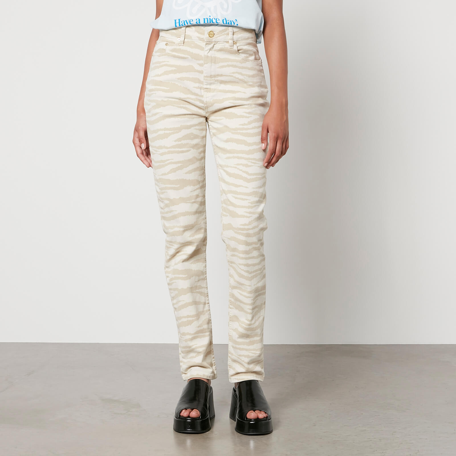 Ganni Swigy Zebra-Print Denim Straight-Leg Jeans - W25