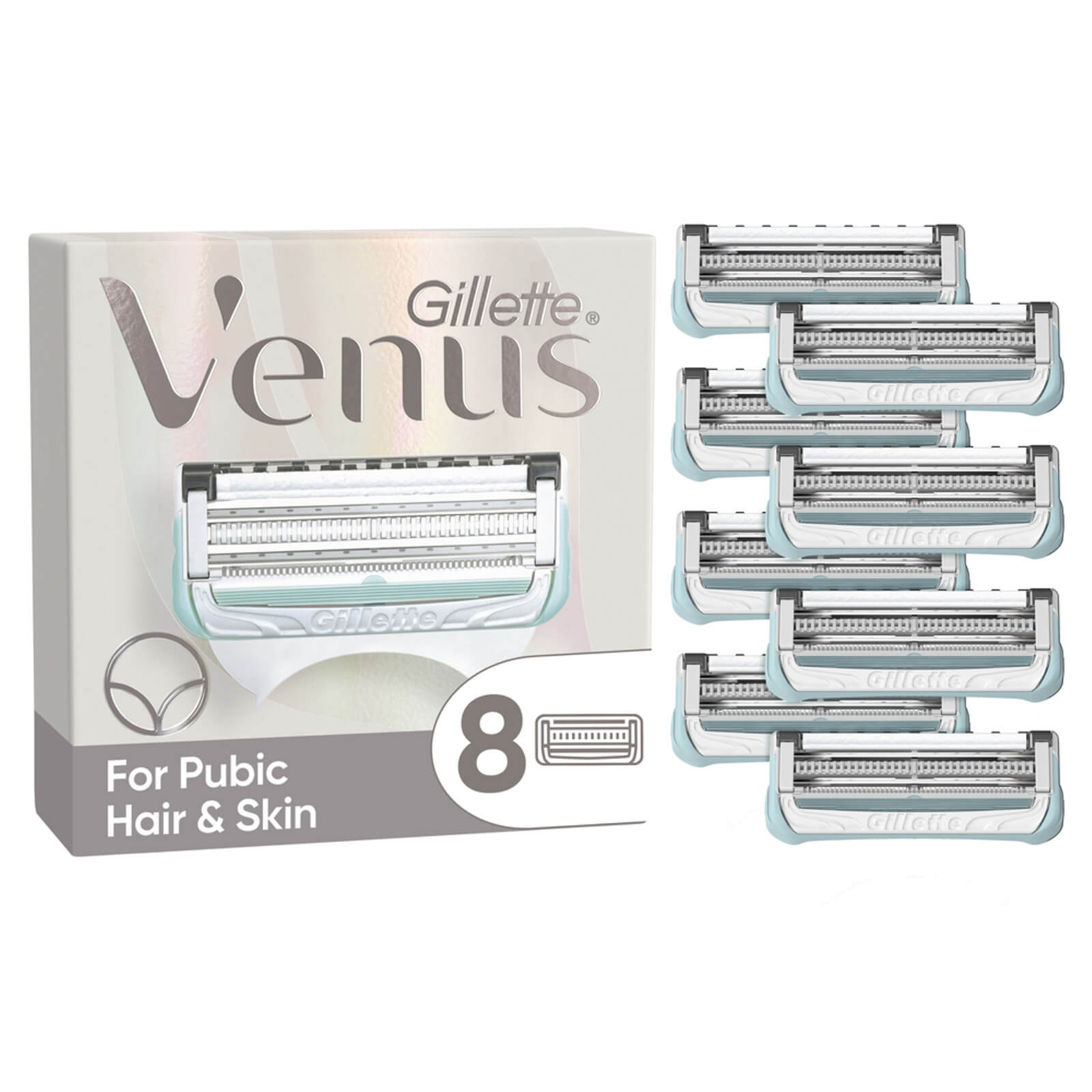 Venus Satin Care Razor Blades for Pubic Hair and Skin - 8 Pack