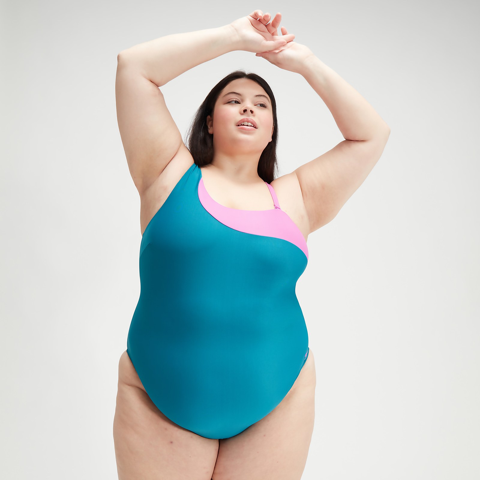 Women's Plus Size Asymmetric Swimsuit Teal/Purple