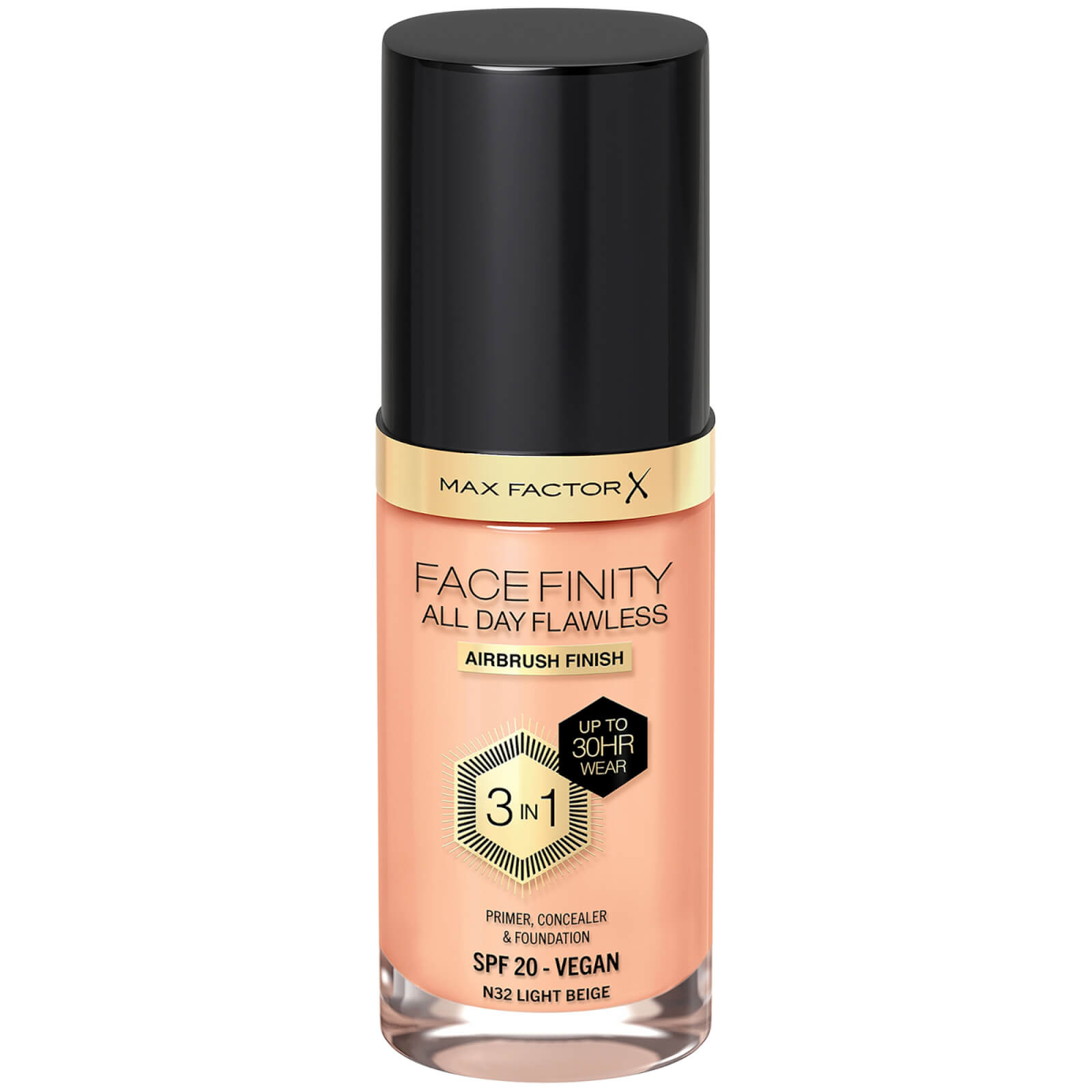 Max Factor Facefinity All Day Flawless 3 In 1 Vegan Foundation 30ml (various Shades) - N32 - Light Beige