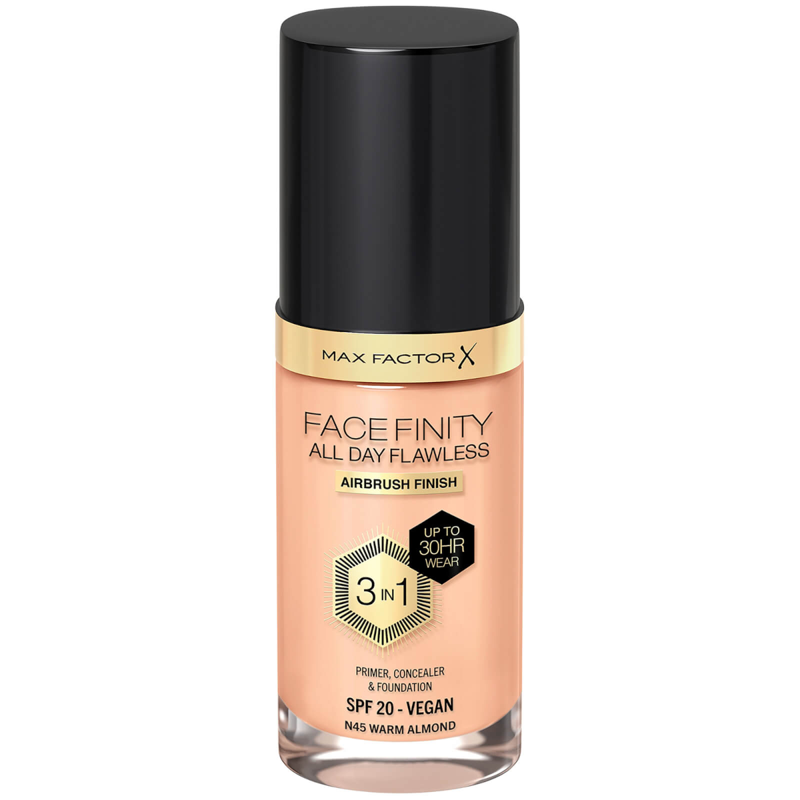 Max Factor Facefinity All Day Flawless 3 In 1 Vegan Foundation 30ml (various Shades) - N45 - Warm Almond