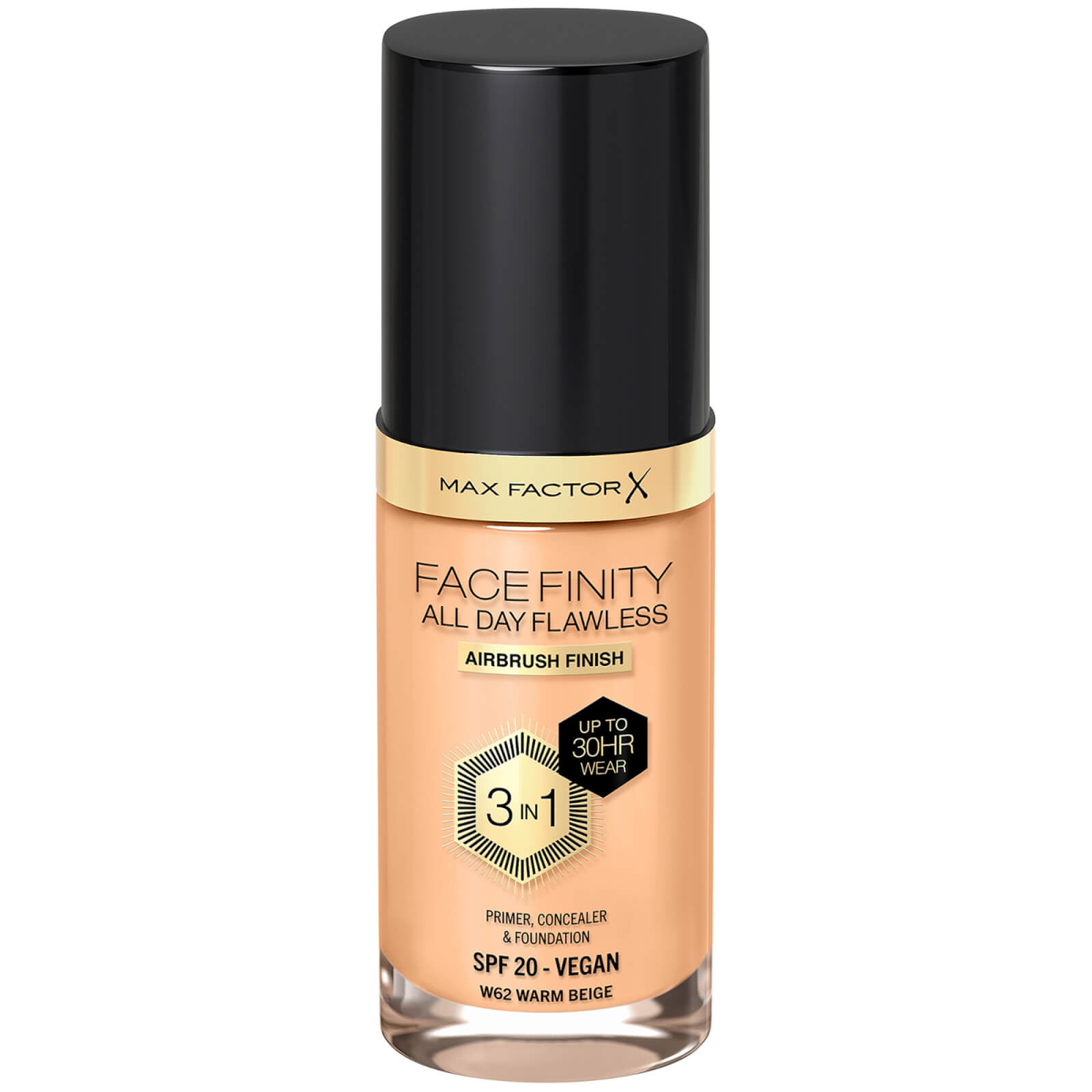 Max Factor Facefinity All Day Flawless 3 In 1 Vegan Foundation 30ml (various Shades) - W62 - Warm Beige