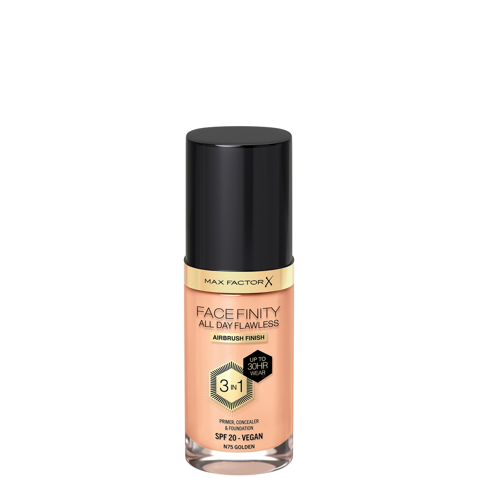 

Max Factor Facefinity All Day Flawless 3 in 1 Vegan Foundation 30ml (Various Shades) - N75 - GOLDEN