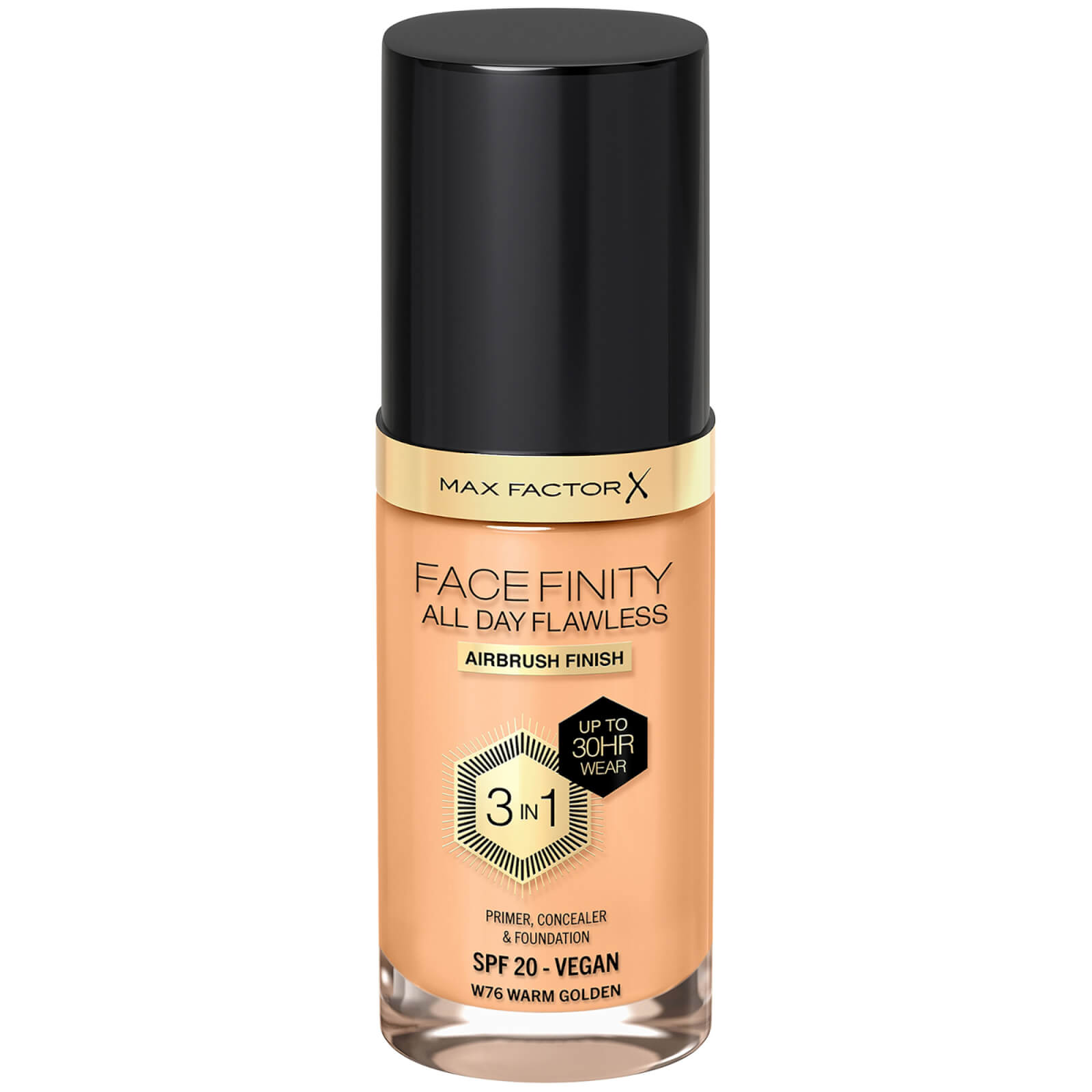 Max Factor Facefinity All Day Flawless 3 In 1 Vegan Foundation 30ml (various Shades) - W76 - Warm Golden