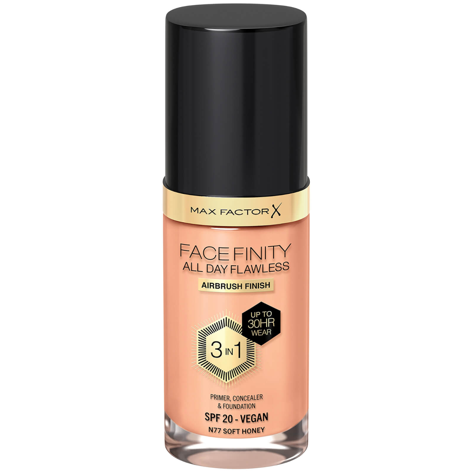 Max Factor Facefinity All Day Flawless 3 In 1 Vegan Foundation 30ml (various Shades) - N77 - Soft Honey