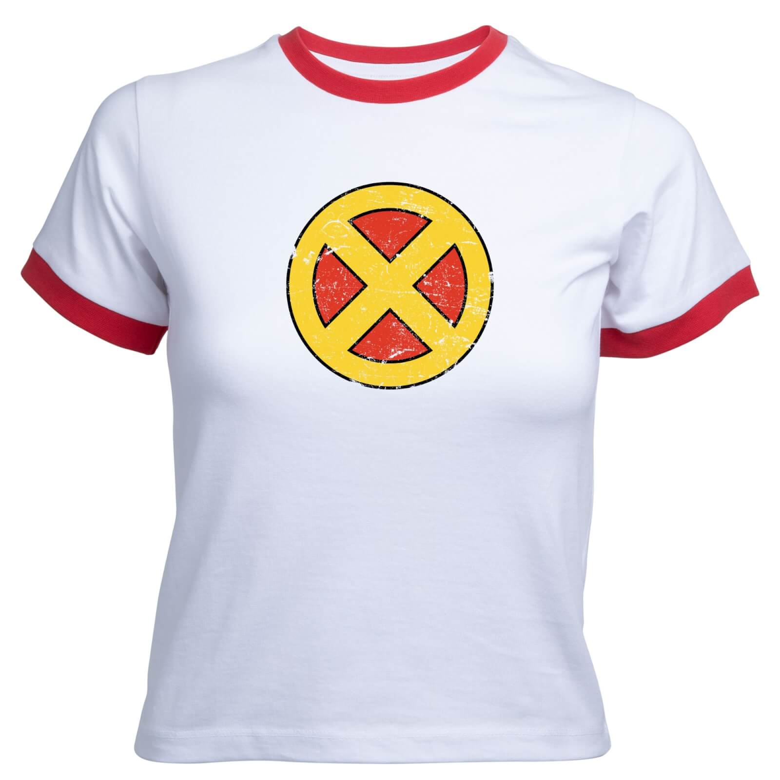 X-Men Emblem Women's Cropped Ringer T-Shirt - White Red - L