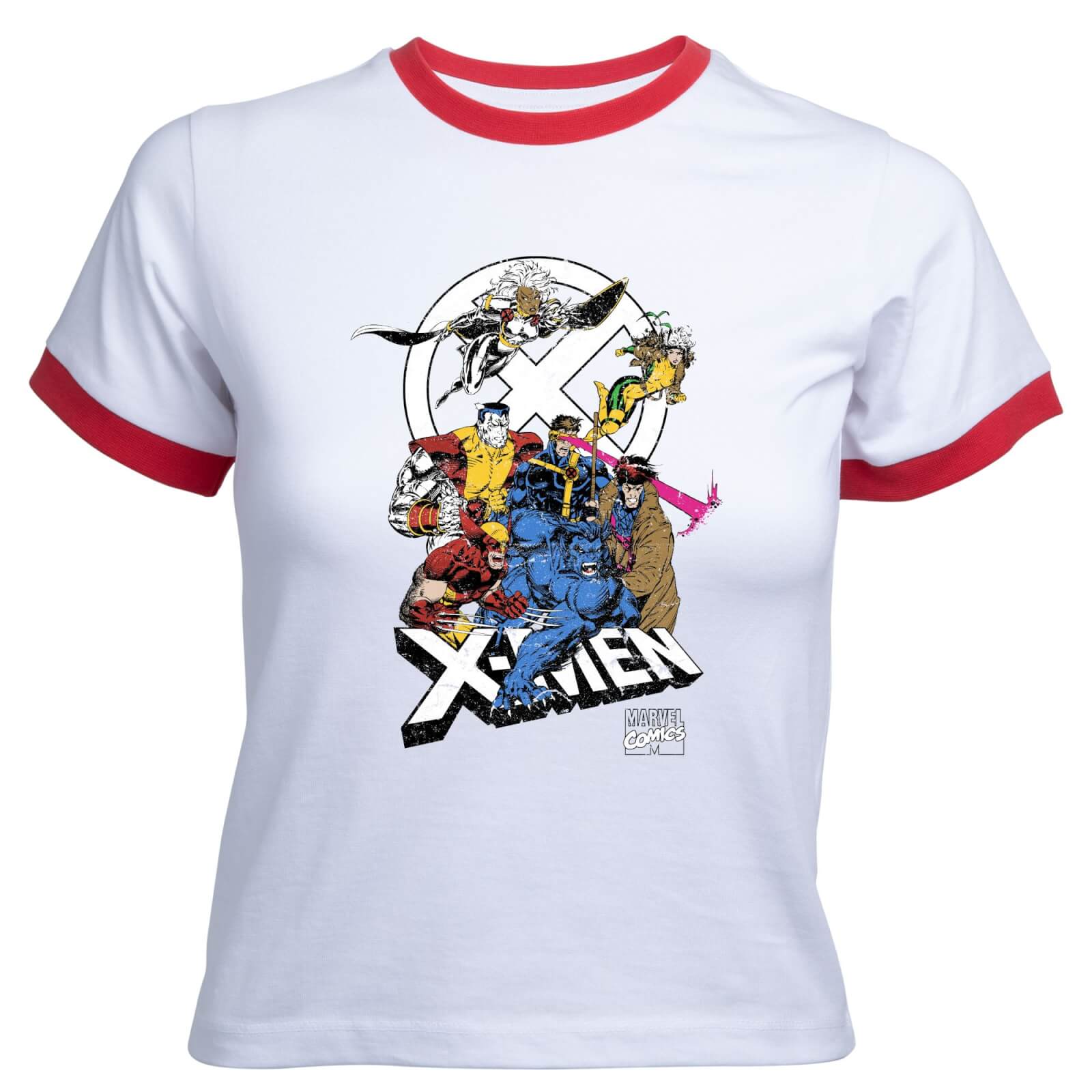 

X-Men Super Team Women's Cropped Ringer T-Shirt - White Red - XS