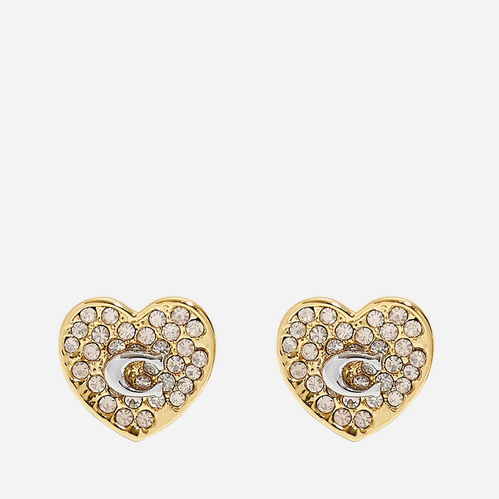 Image of Coach C Heart Gold-Tone and Crystal Earrings