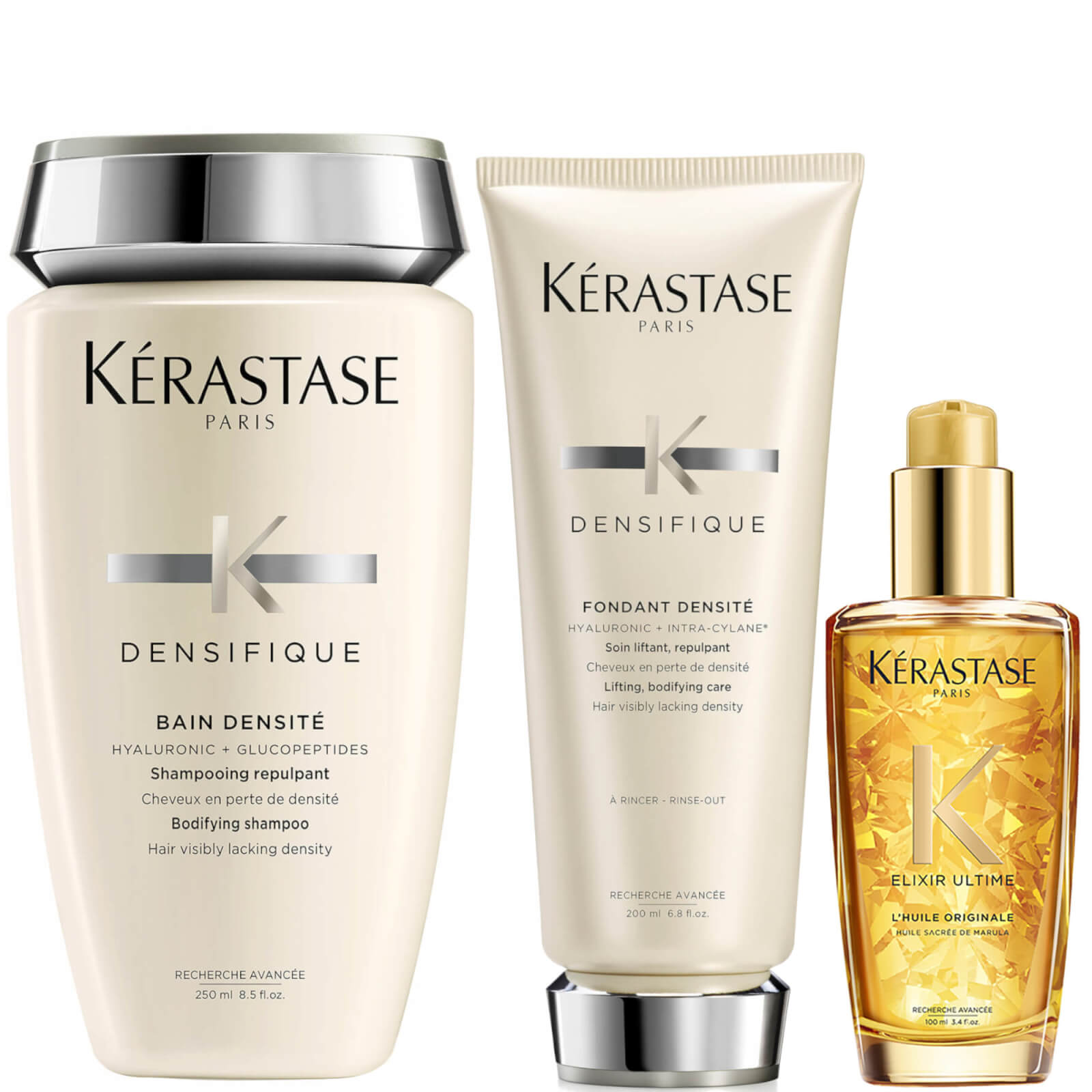 Kerastase Densifique Shampoo, Conditioner and Ultime Oil Hair Trio Routine