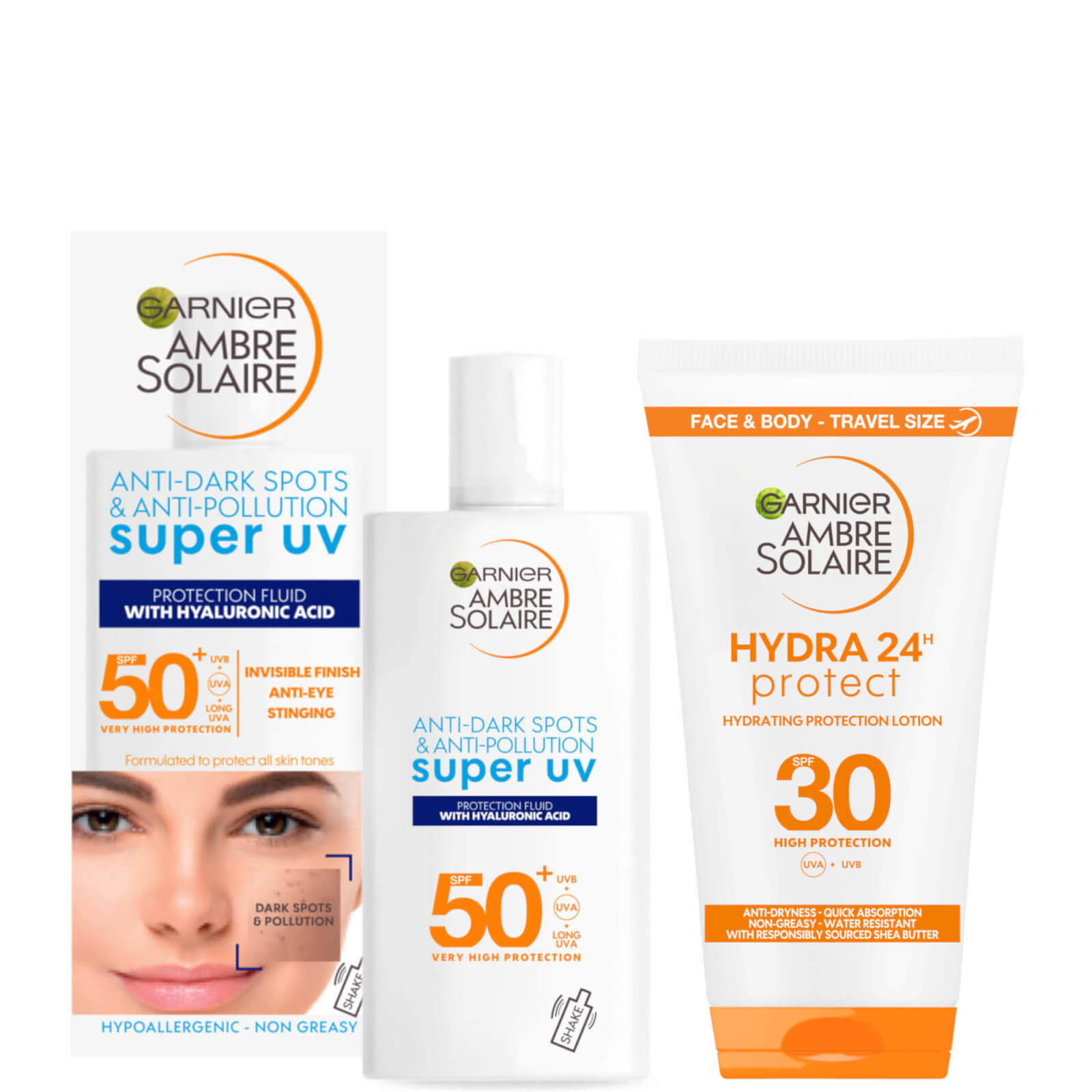 Image of Garnier Ambre Solaire Sun Cream Travel Size Starter Kit for Face and Body