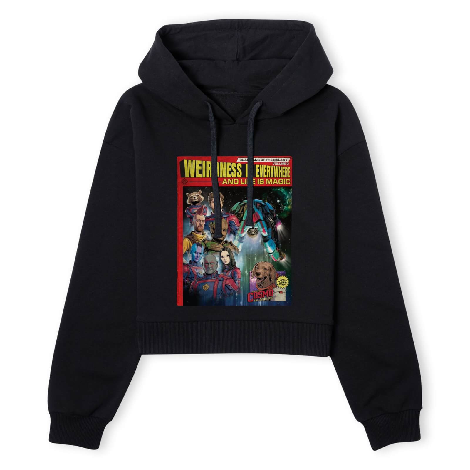 

Guardians of the Galaxy Weirdness Is Everywhere Comic Book Cover Women's Cropped Hoodie - Black - XS