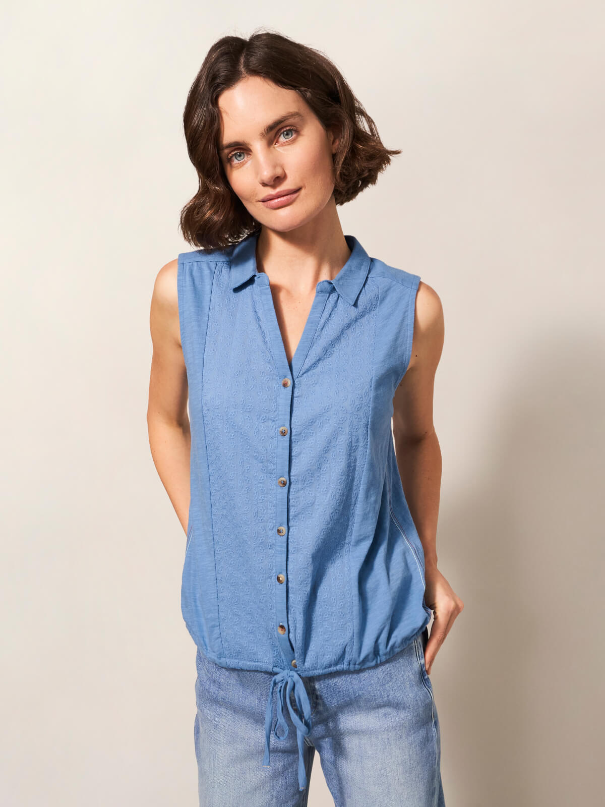 Ärmellose Jerseybluse mit Printmotiv - 40