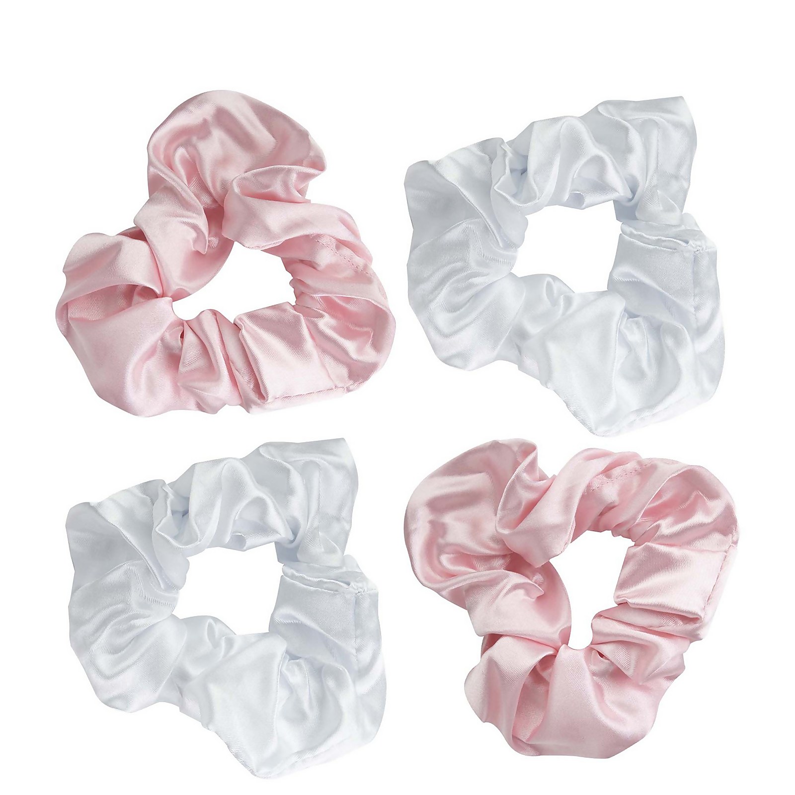 Image of brushworks Pink and White Satin Scrunchies (Pack of 4)