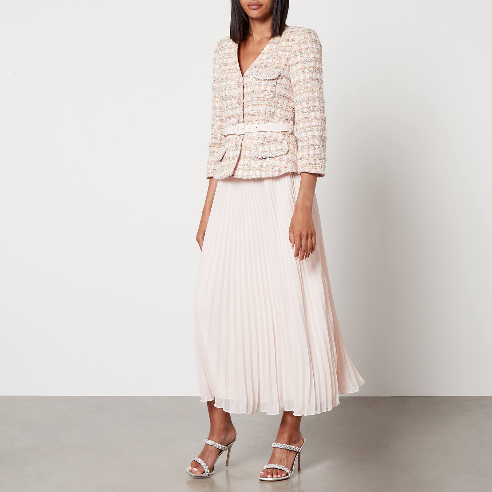 Self-Portrait Sequined Bouclé and Chiffon Midi Dress - UK 8/US 4