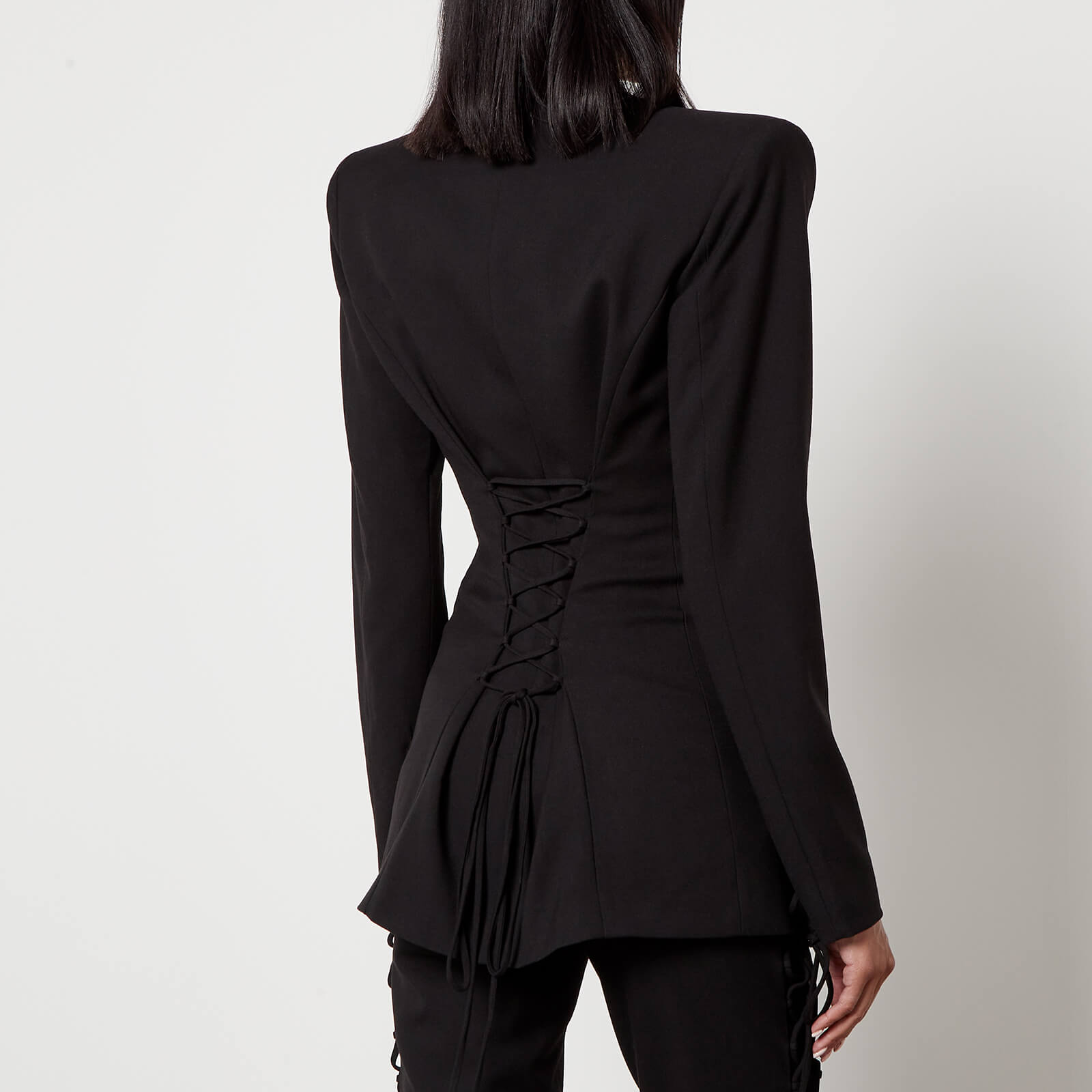 De La Vali Black Elena Lace-Up Crepe Jacket - Women's Uk Size 12