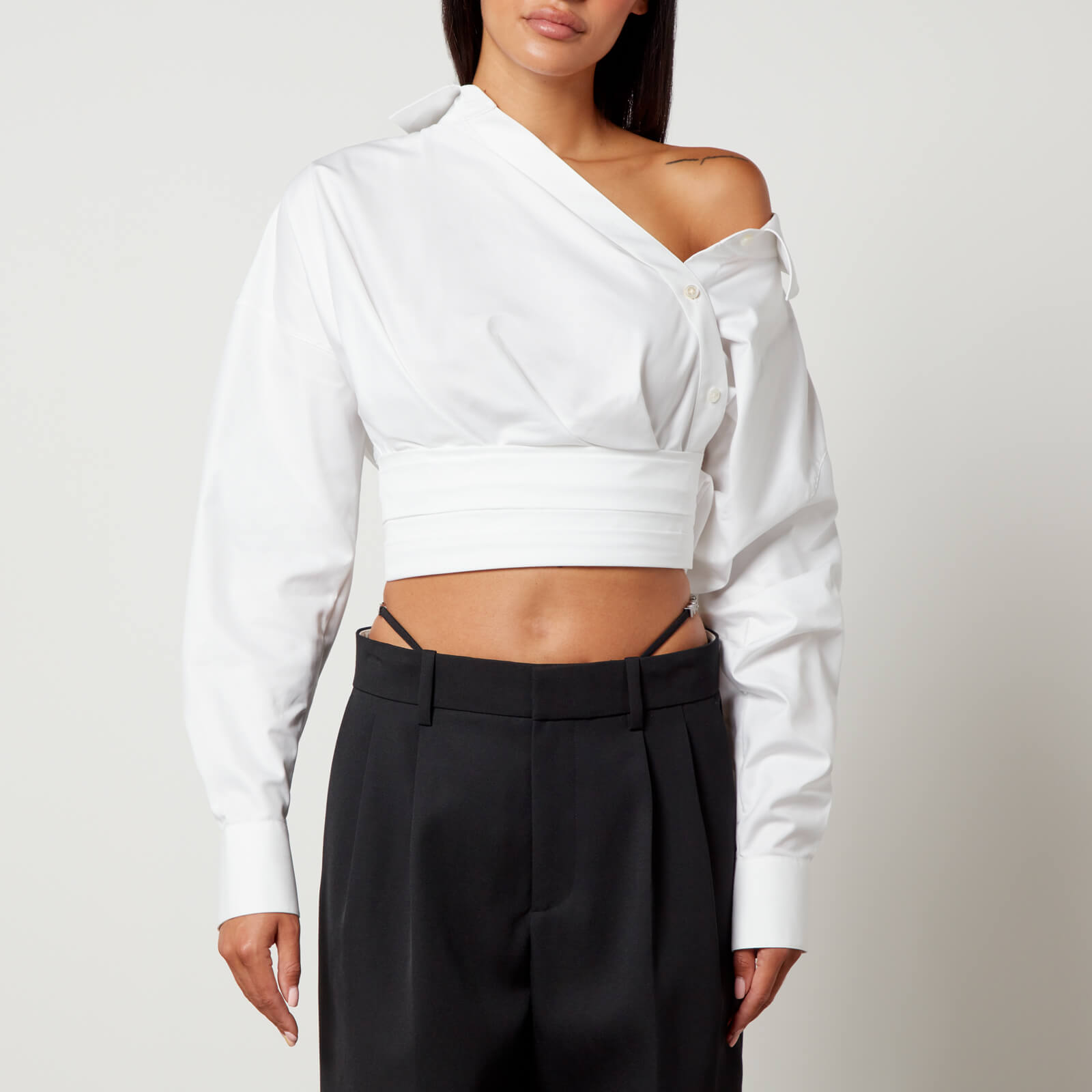 Alexander Wang Cropped Cotton-Poplin Wrap Shirt - US 2/UK 6