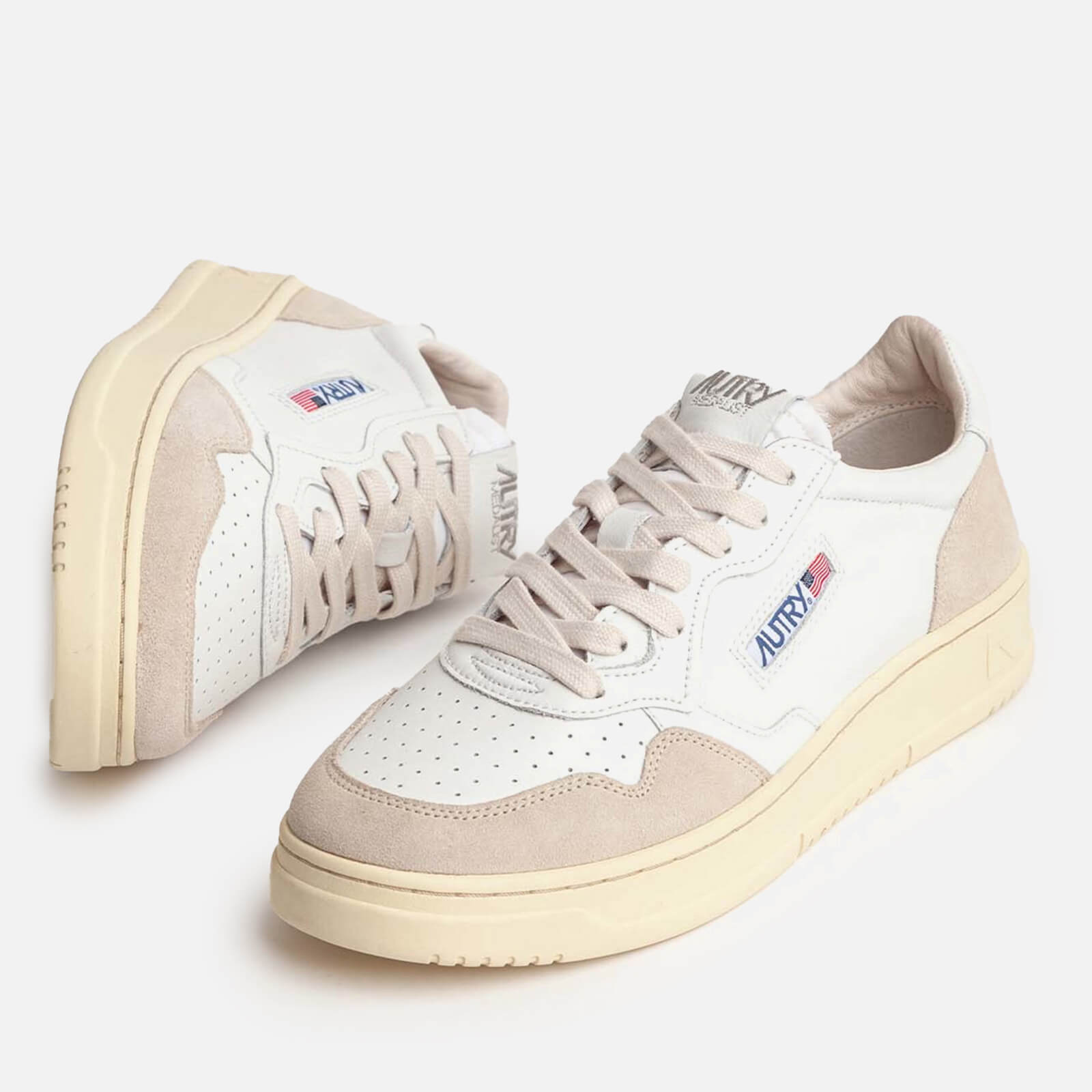 Autry Beige Medalist Leather And Suede Court Trainers - Uk Men's Size 8