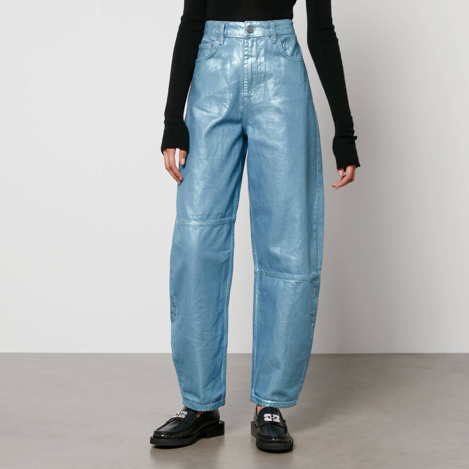 ganni stary metallic organic denim tapered jeans - w26