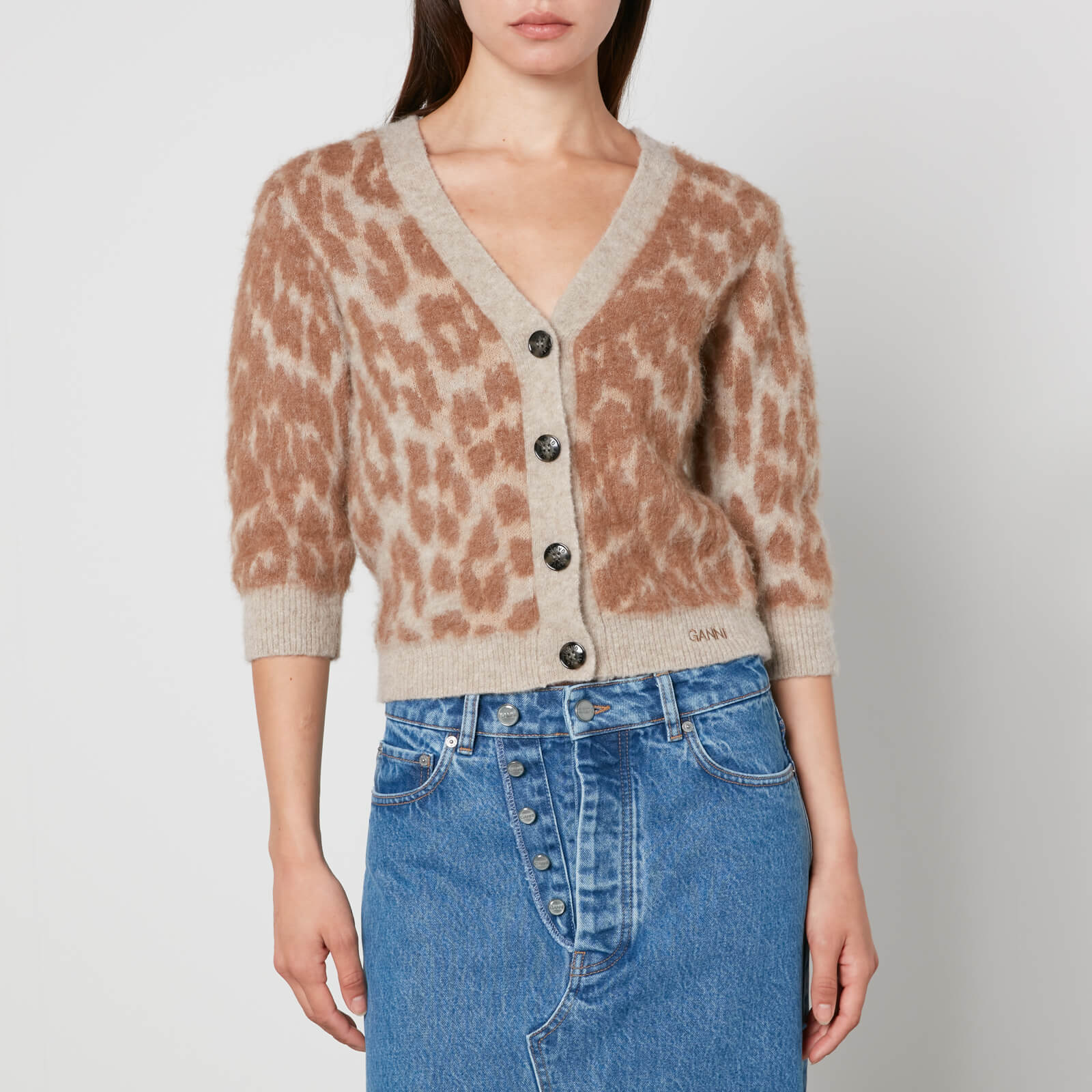 Ganni Leopard-Jacquard Cardigan - XL