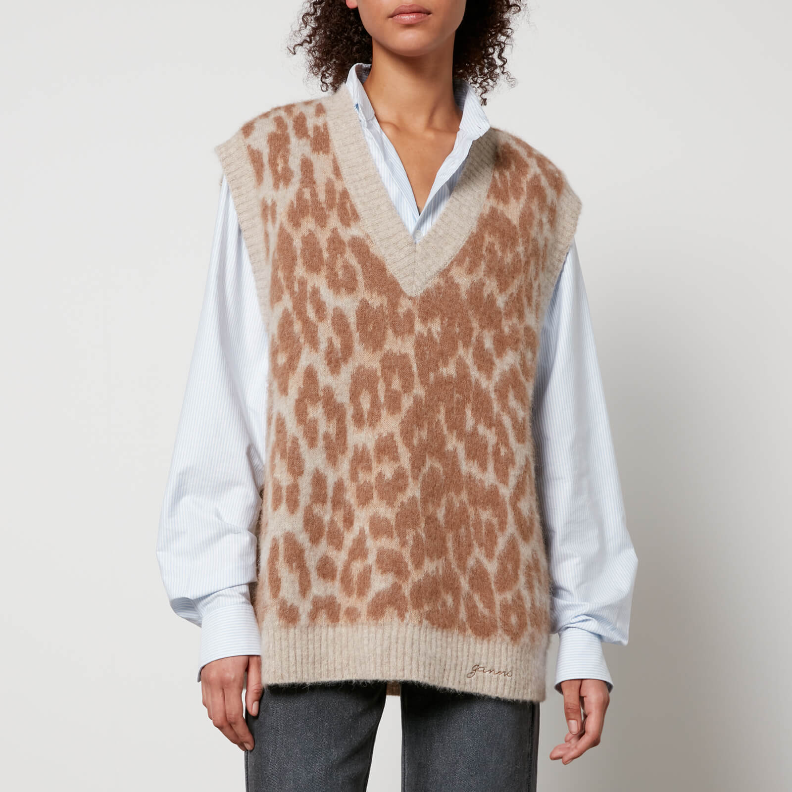 Ganni Oversized Leopard-Jacquard Vest - XXS/XS
