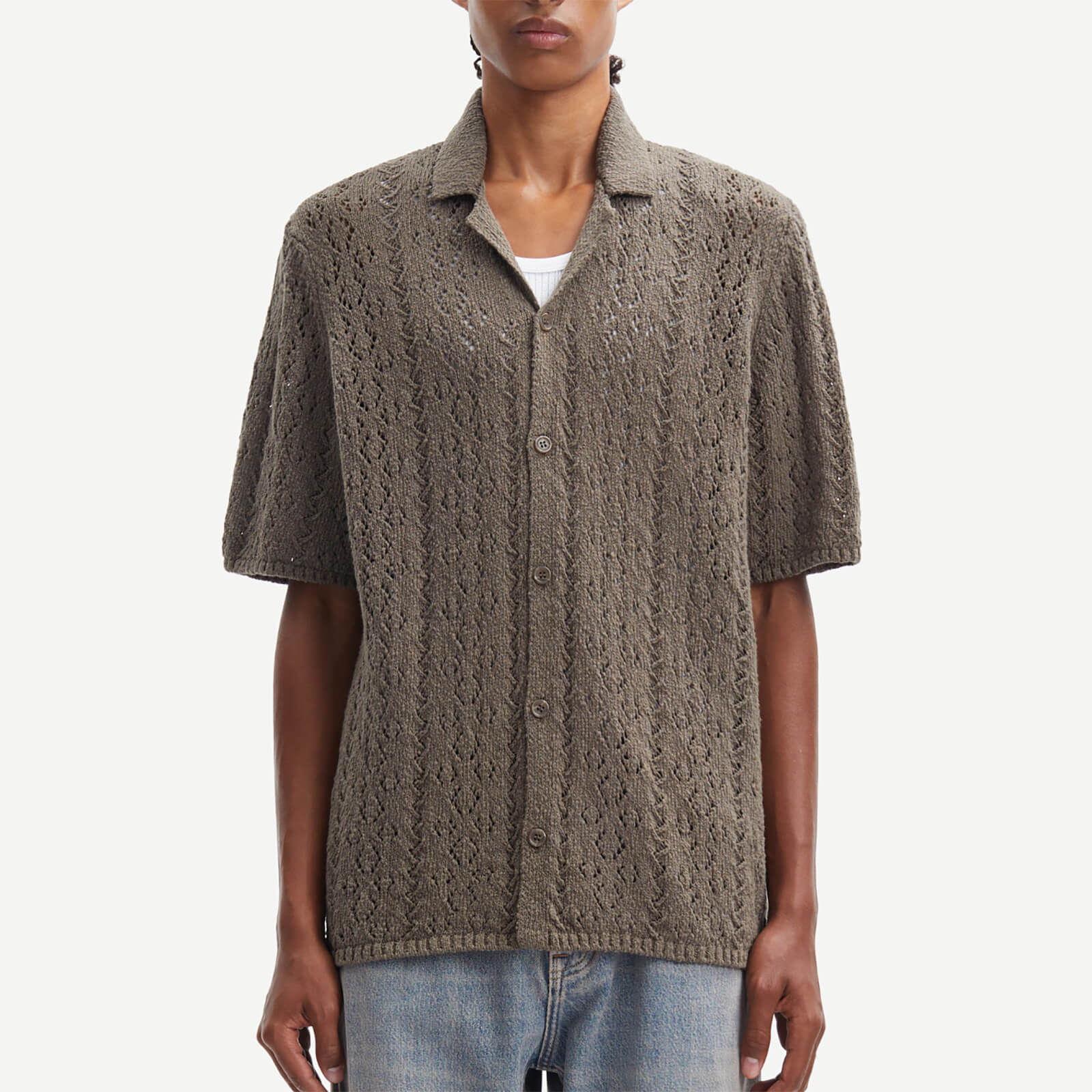 Samsoe Samsoe Bear Cotton-Pointelle Short Sleeved Shirt