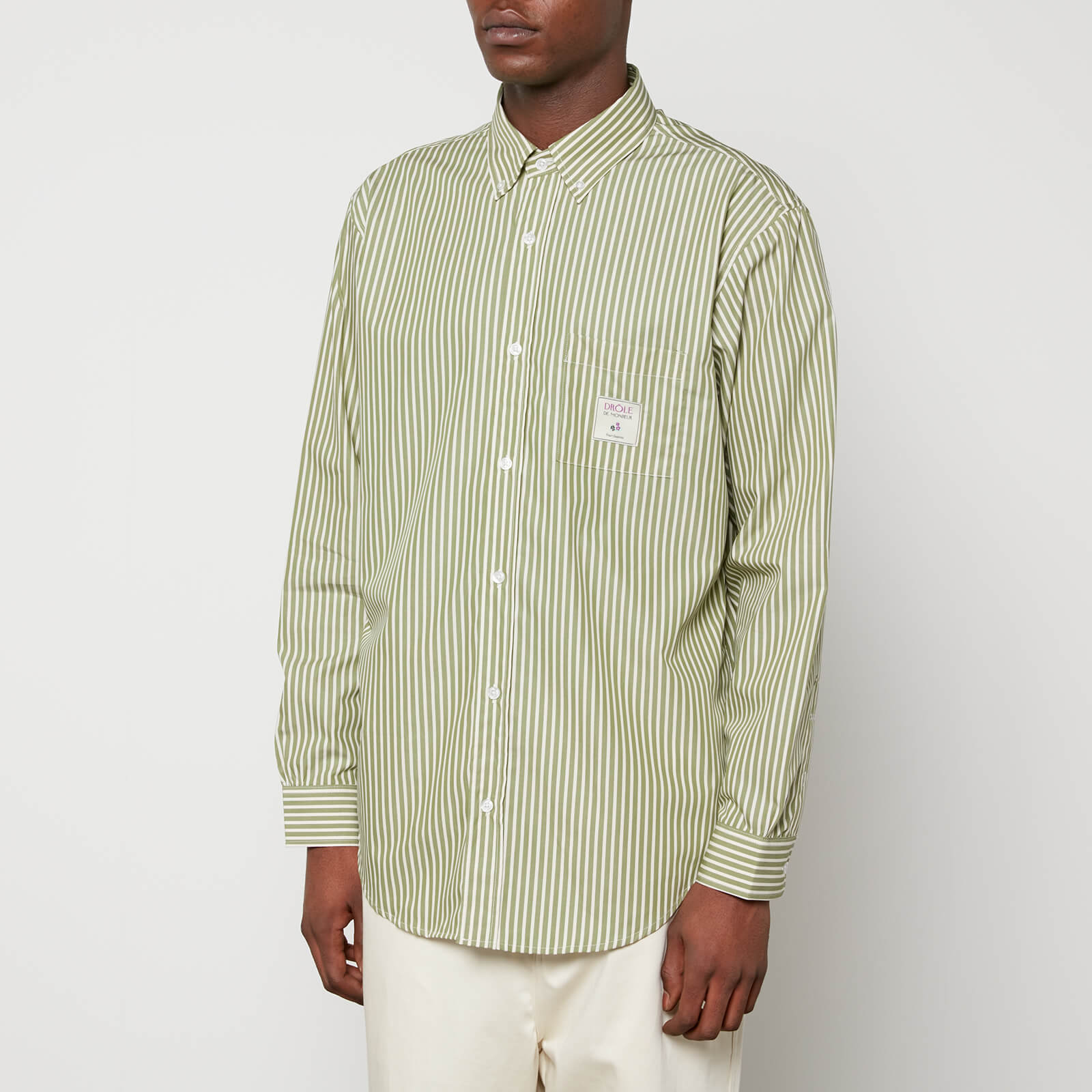 Drôle de Monsieur La Chemise Rayée Pinstriped Cotton-Poplin Shirt - L