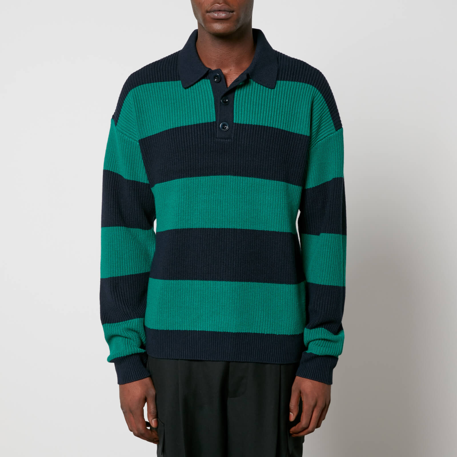 Drôle de Monsieur Le Polo Piqué Rayé Wool-Blend Polo Shirt - S