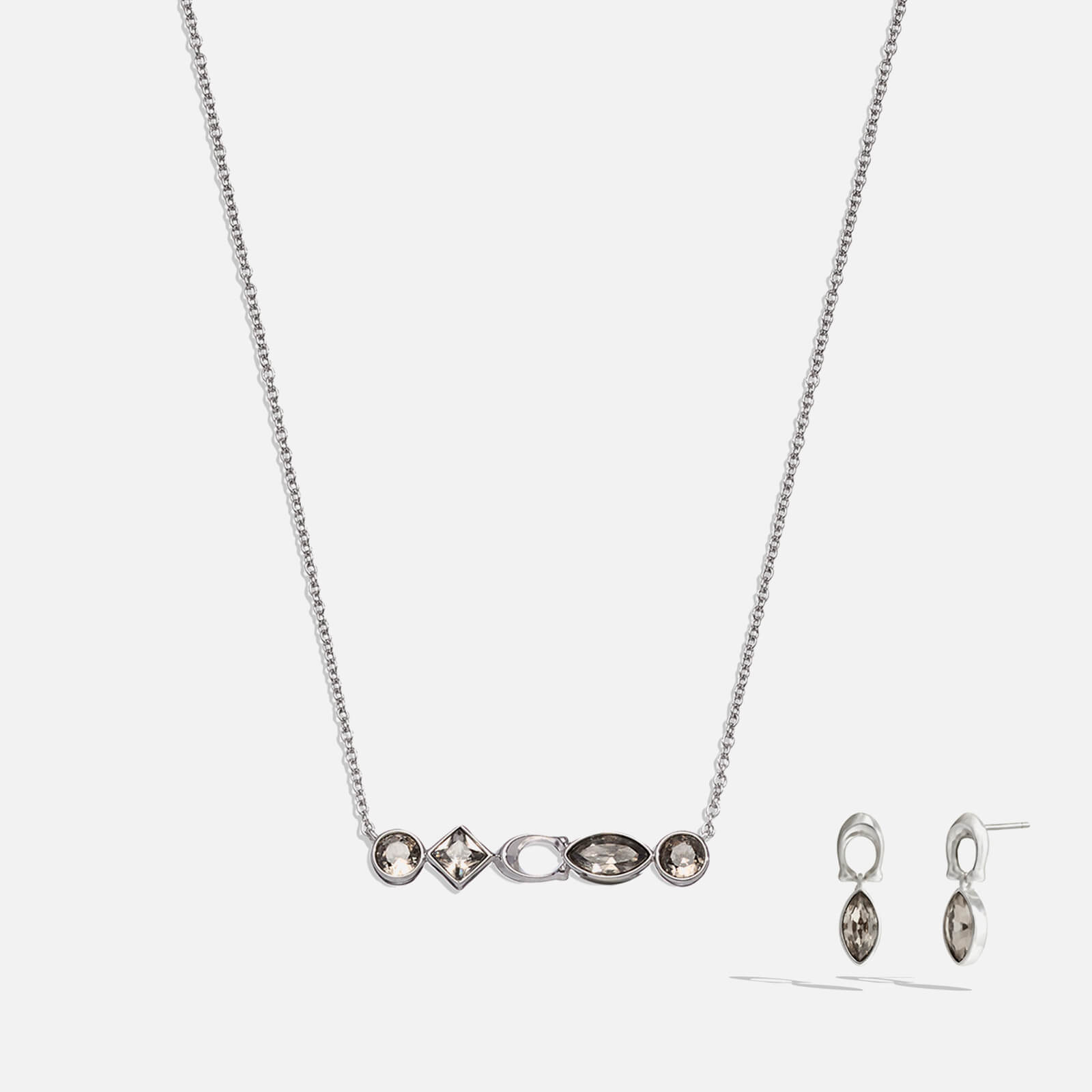Coach Gemstone Earring And Necklace Set - Rhodium/Crystal