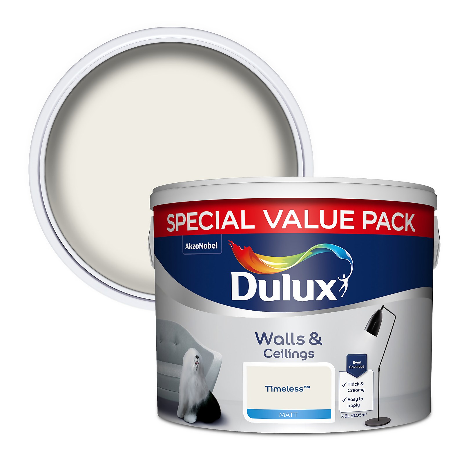 Dulux Walls & Ceilings Matt Emulsion Paint Timeless - 7.5L