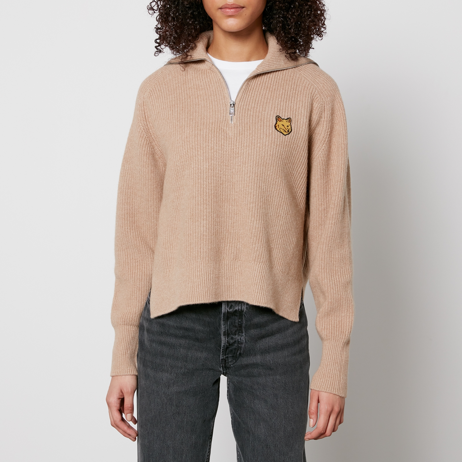 Maison Kitsuné Fox Head Appliqué Ribbed-Knit Jumper - XS