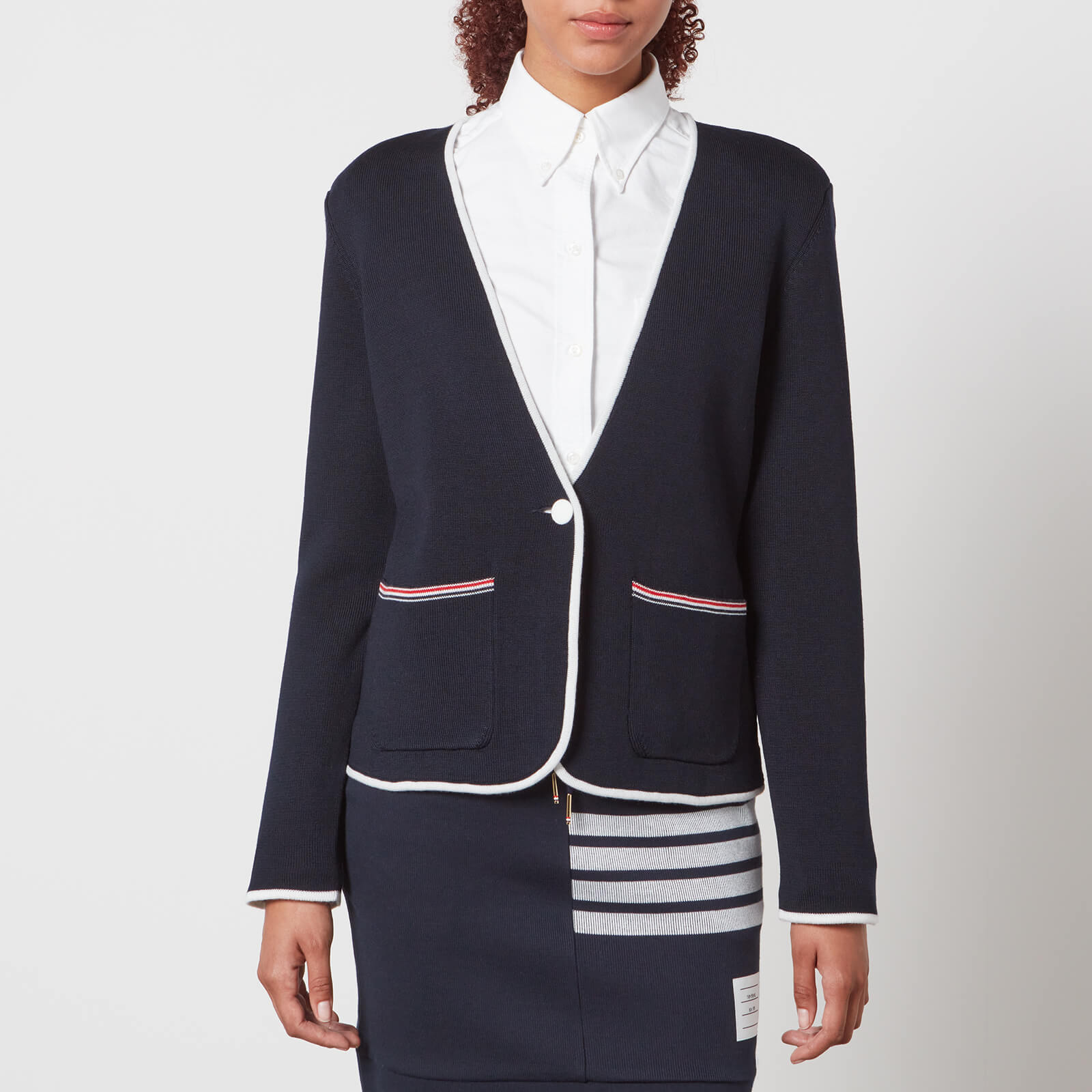 Thom Browne Women's Double Faced Single Breasted Collarless Jacket - Navy - IT 38/UK 6