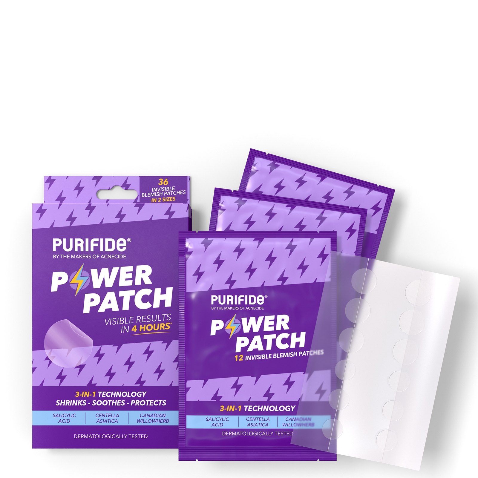 PURIFIDE by Acnecide 3-in-1 Power Patch Salicylic Acid Spot Patches for Blemish-Prone Skin 36 Spot S