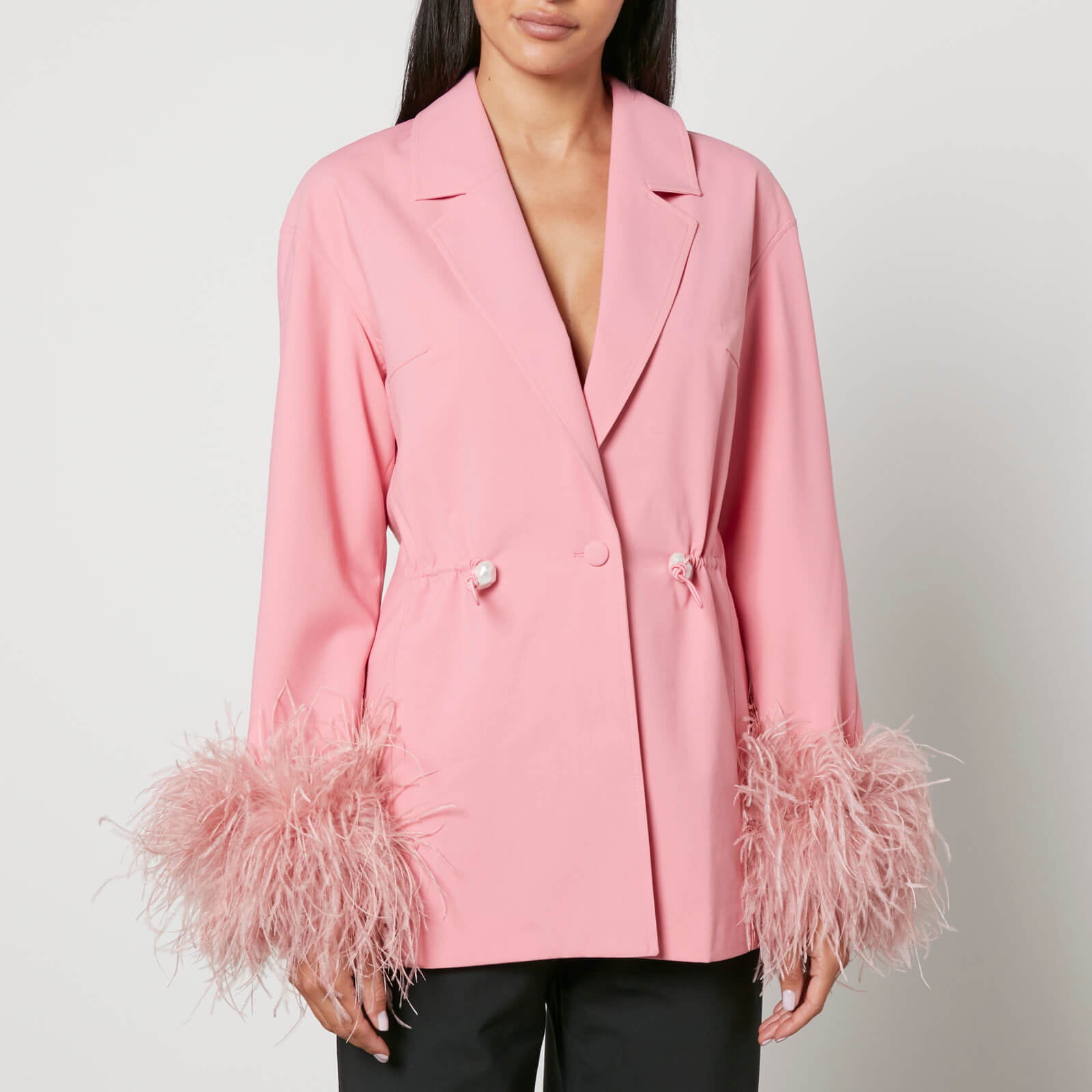 Sleeper Girl With Pearl Feather-Trimmed Crepe Blazer - M